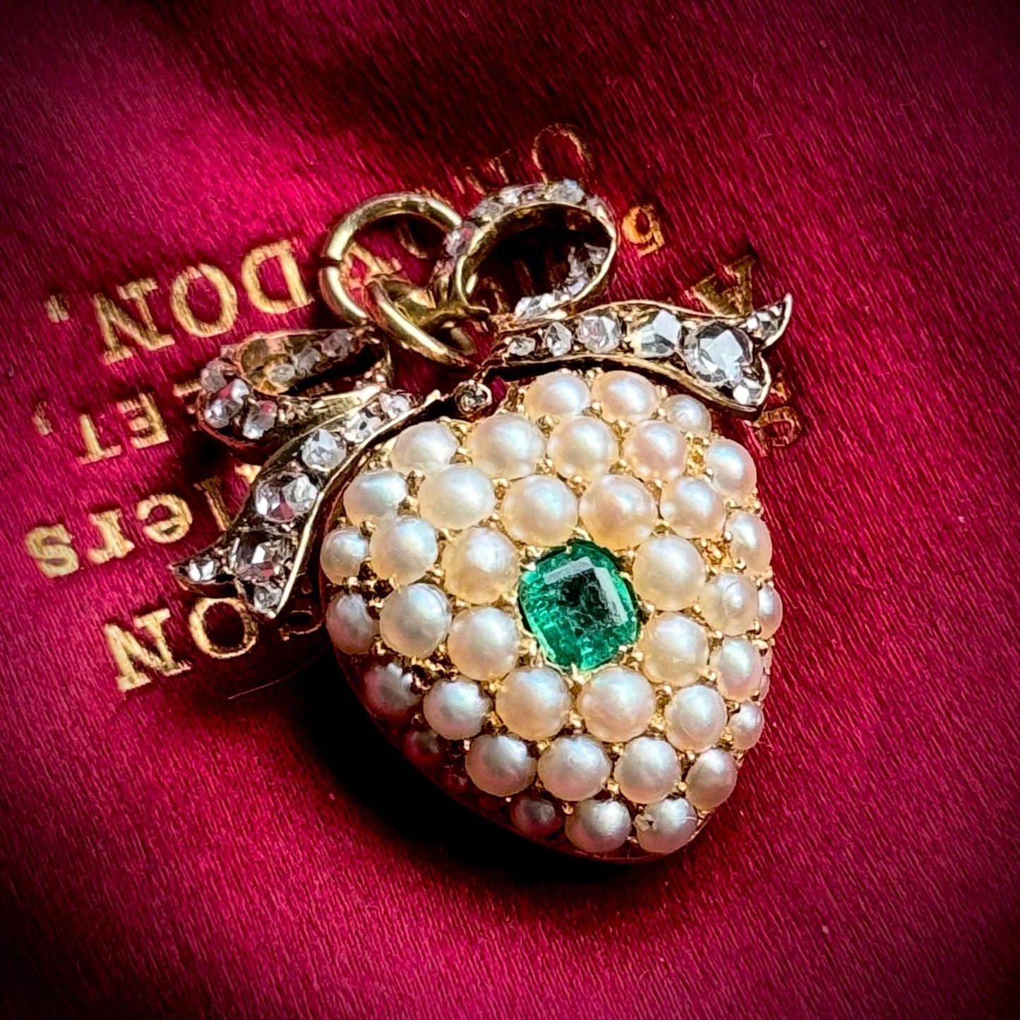 Diamond, Emerald & Pearl Locket Heart Pendant in 18 Carat Gold; Circa 1860