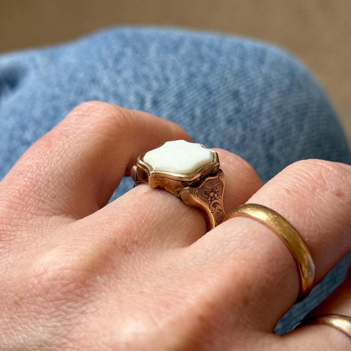 Sweetheart Antique Locket Signet Ring; Circa 1911
