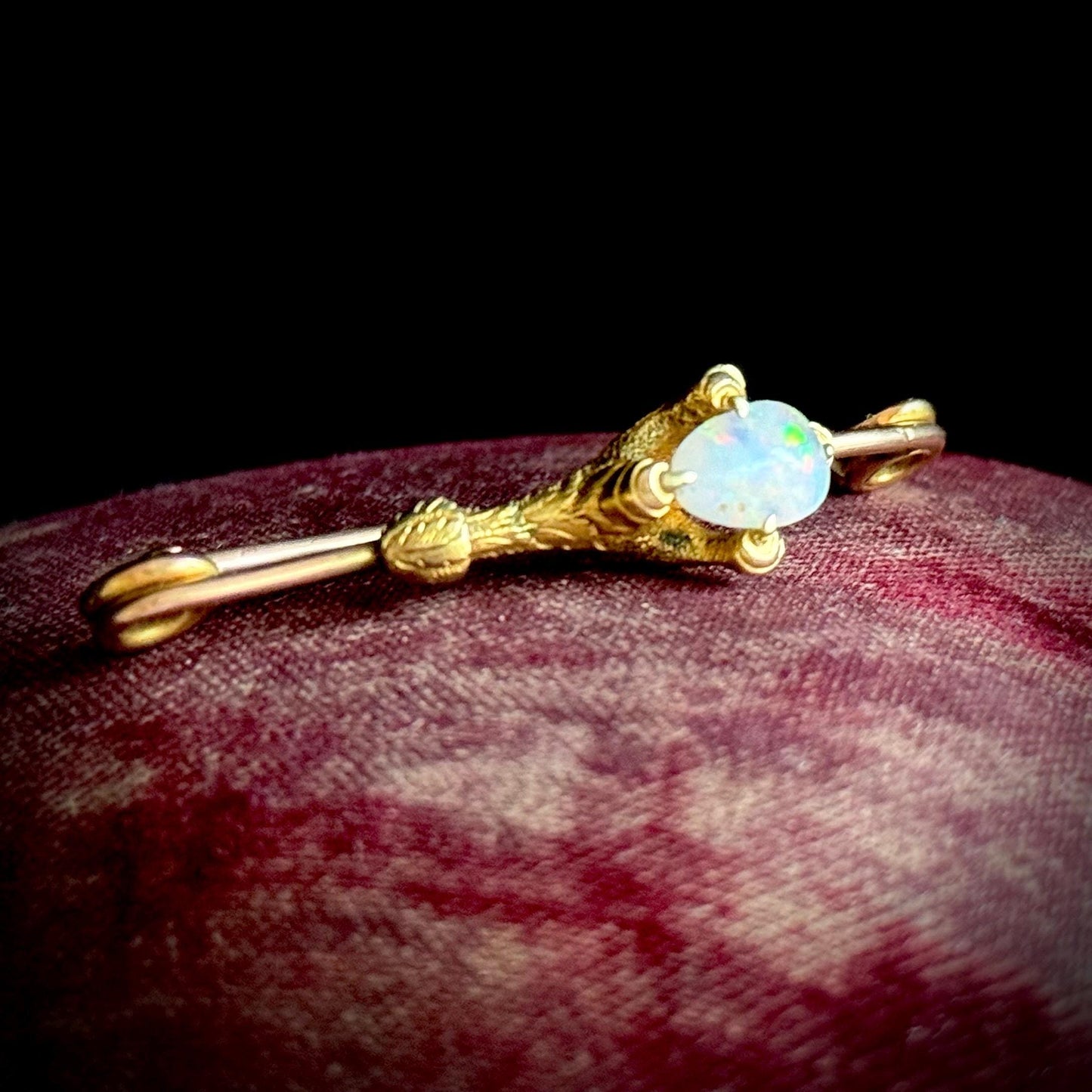 Victorian Opal Eagle Claw Brooch In 9 Carat Gold; Circa 1890