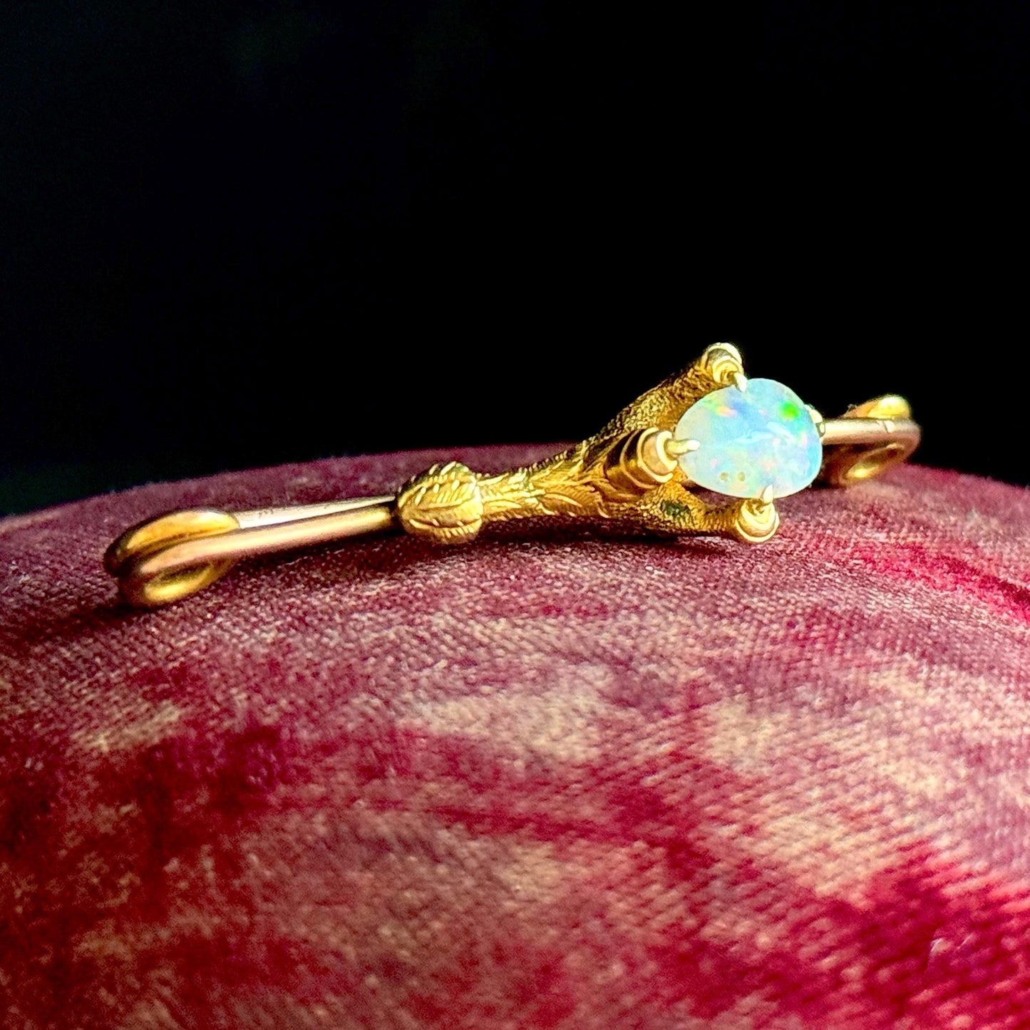 Victorian Opal Eagle Claw Brooch In 9 Carat Gold; Circa 1890