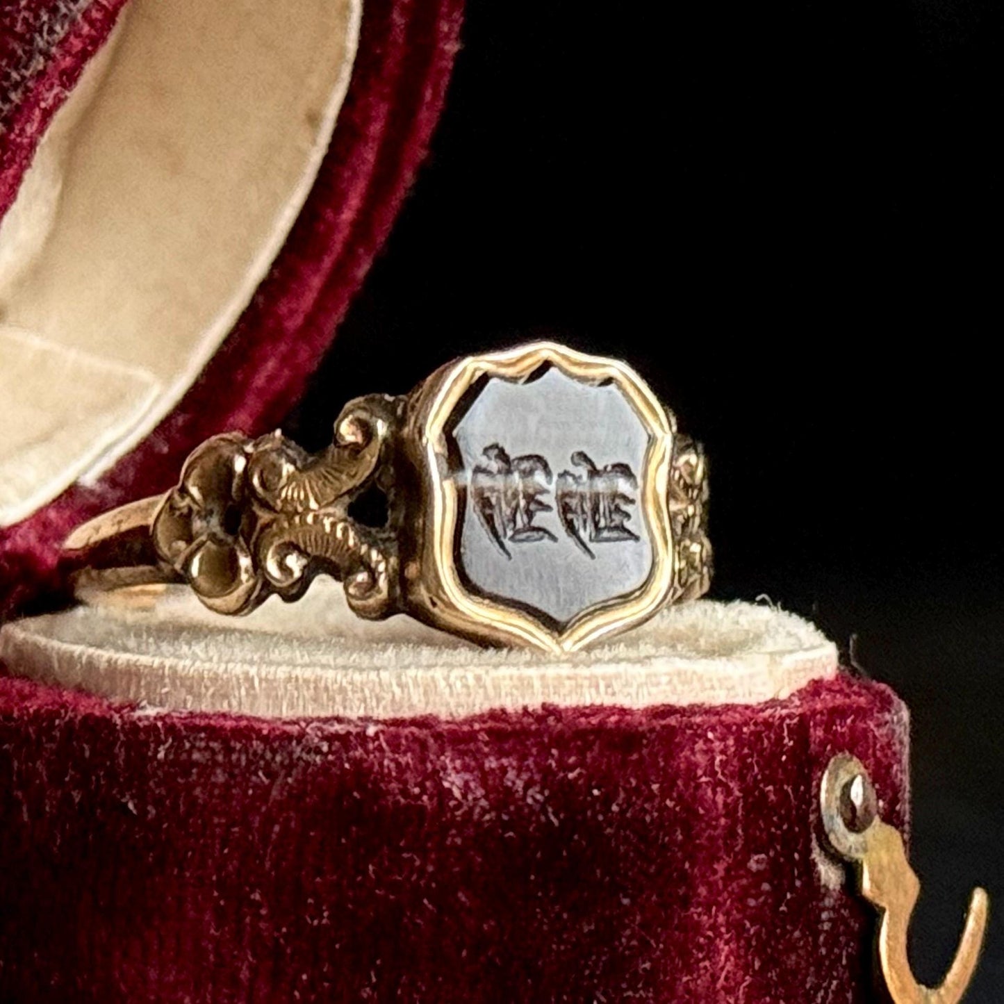 Antique ' H H' Intaglio Ring in 9 Carat Gold, Circa 1870