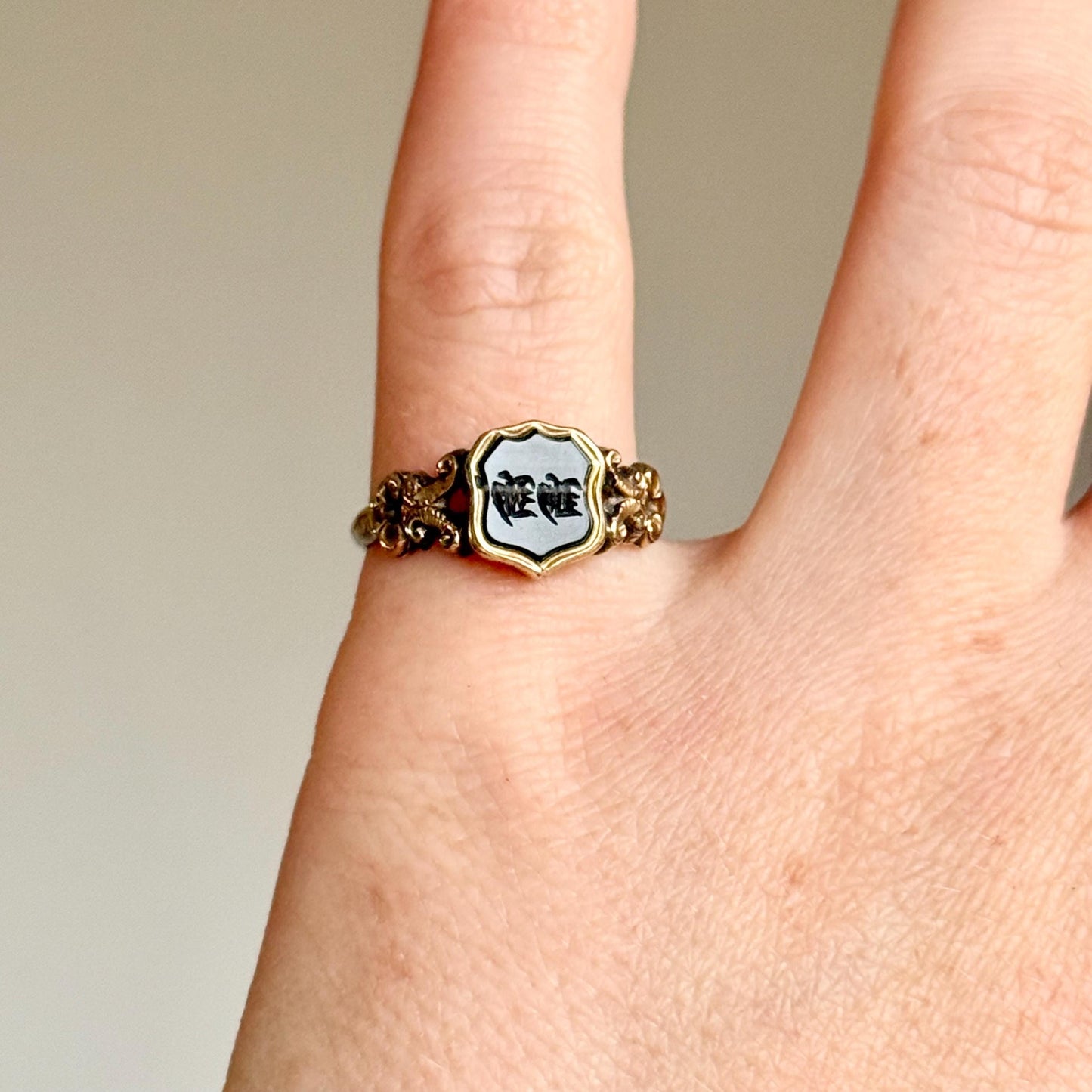 Antique ' H H' Intaglio Ring in 9 Carat Gold, Circa 1870