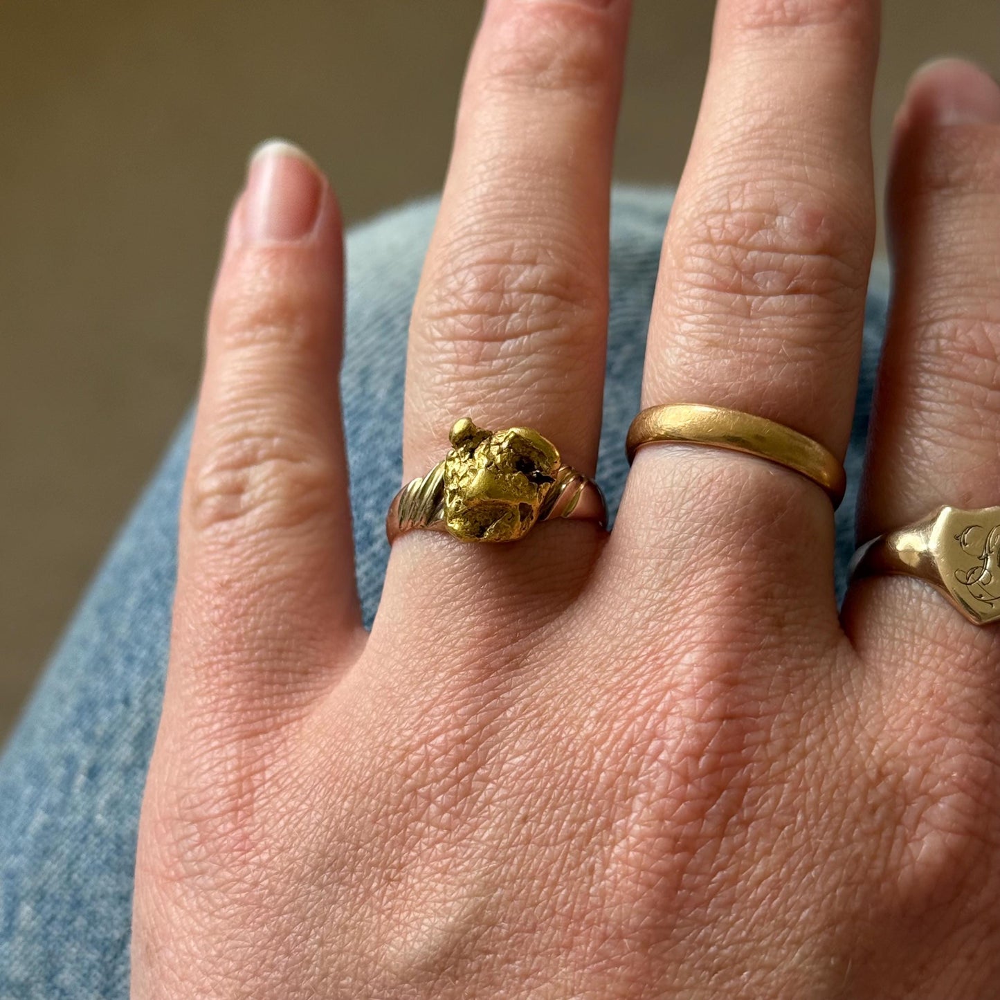 Antique Gold Nugget Ring In 9 Carat Rose Gold; Circa 1880
