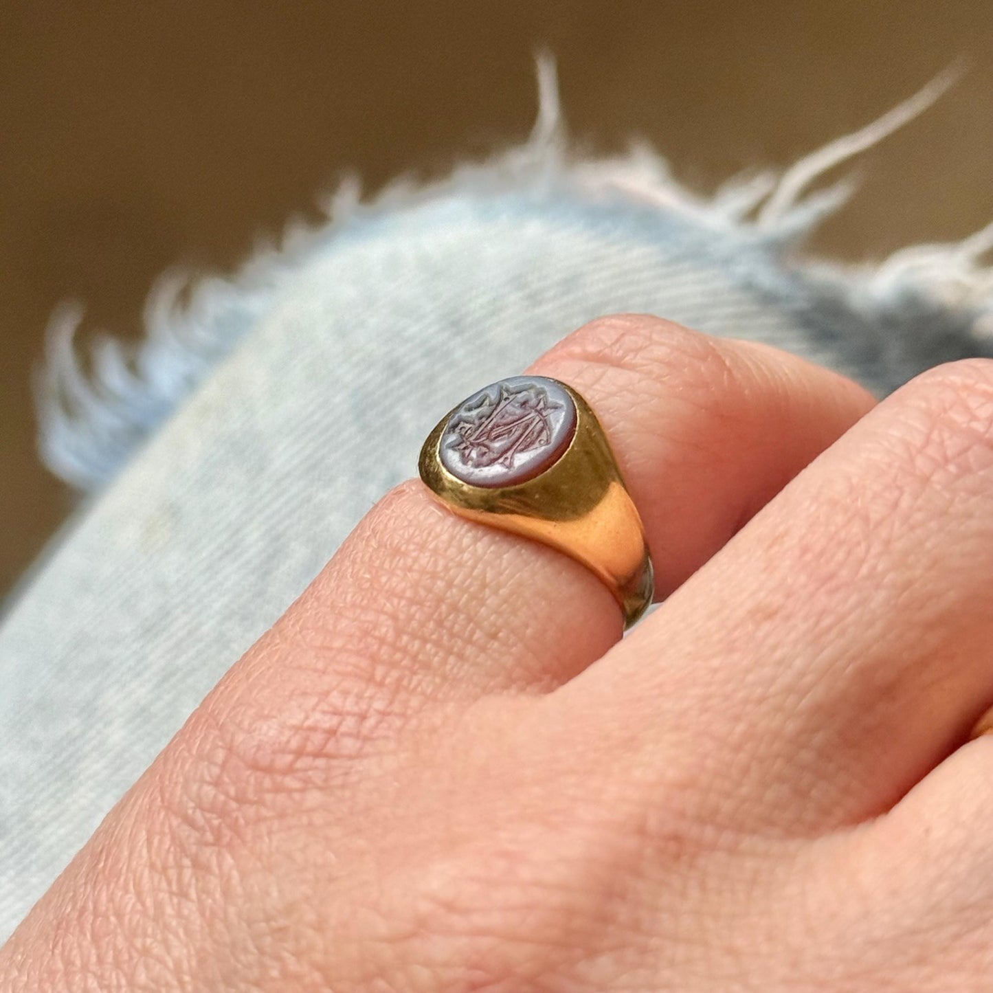 Antique Carnelian Intaglio Signet Ring in 18 Carat Ring; Circa 1880