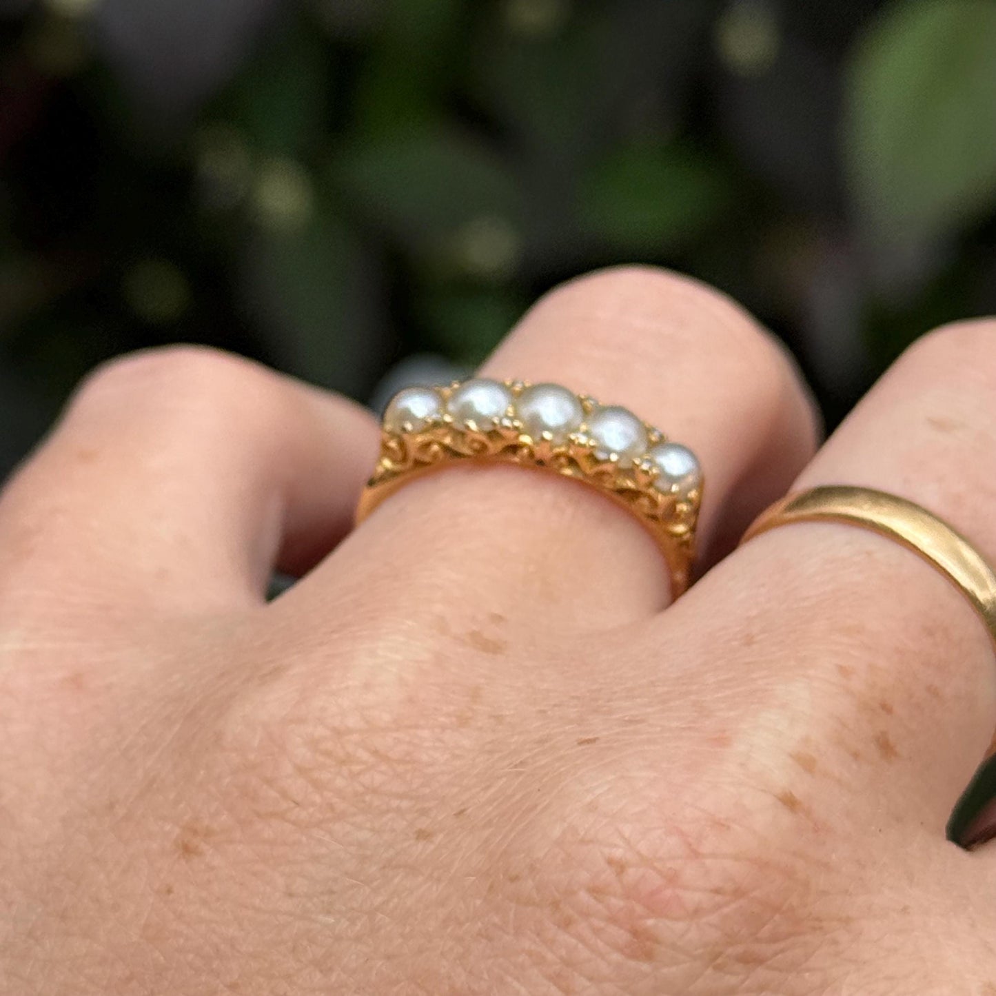 Antique Pearl & Diamond Ring in 18 Carat Gold; Circa 1900