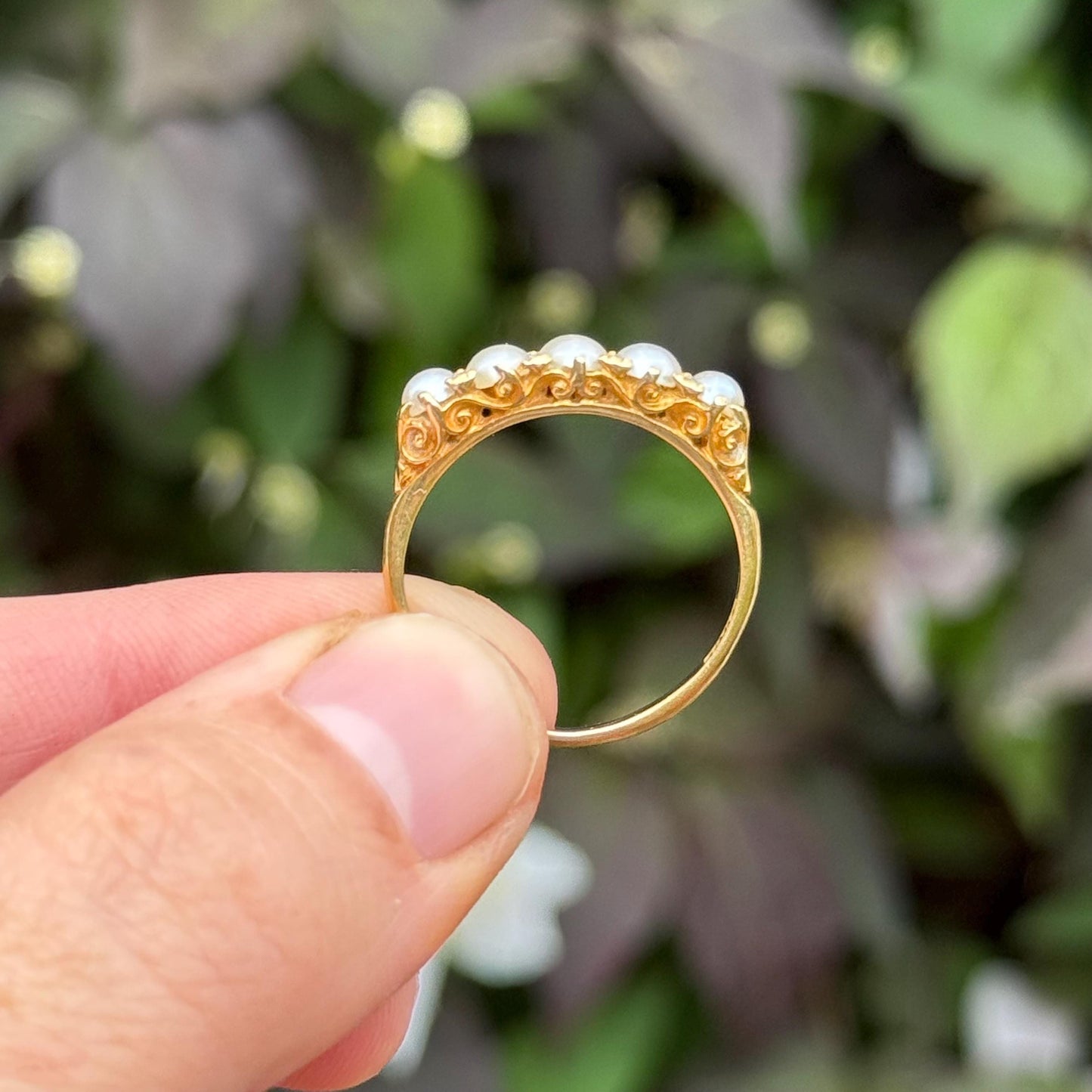 Antique Pearl & Diamond Ring in 18 Carat Gold; Circa 1900