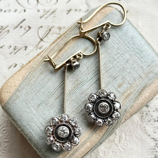 Antique Diamond Drop Earrings in 15 Carat Gold, Circa 1900