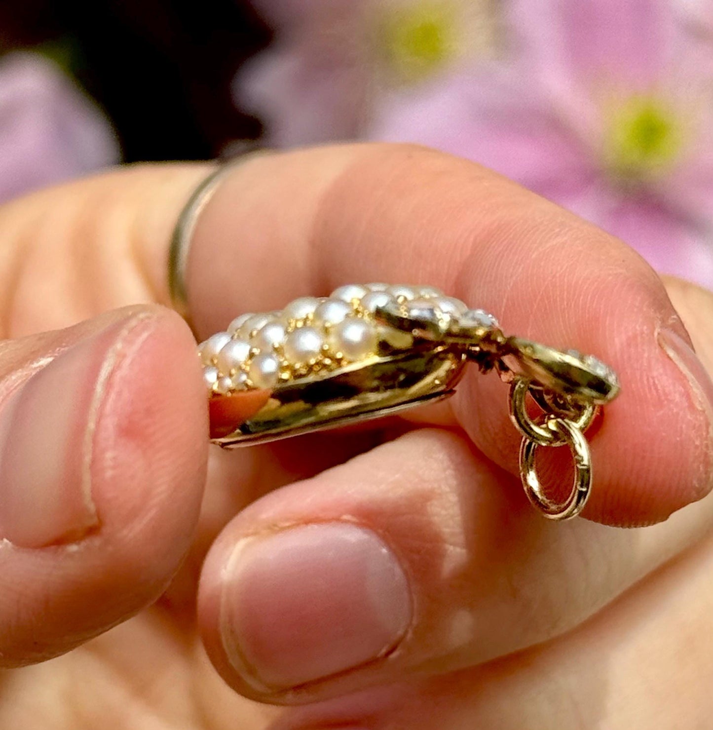 Diamond, Emerald & Pearl Locket Heart Pendant in 18 Carat Gold; Circa 1860
