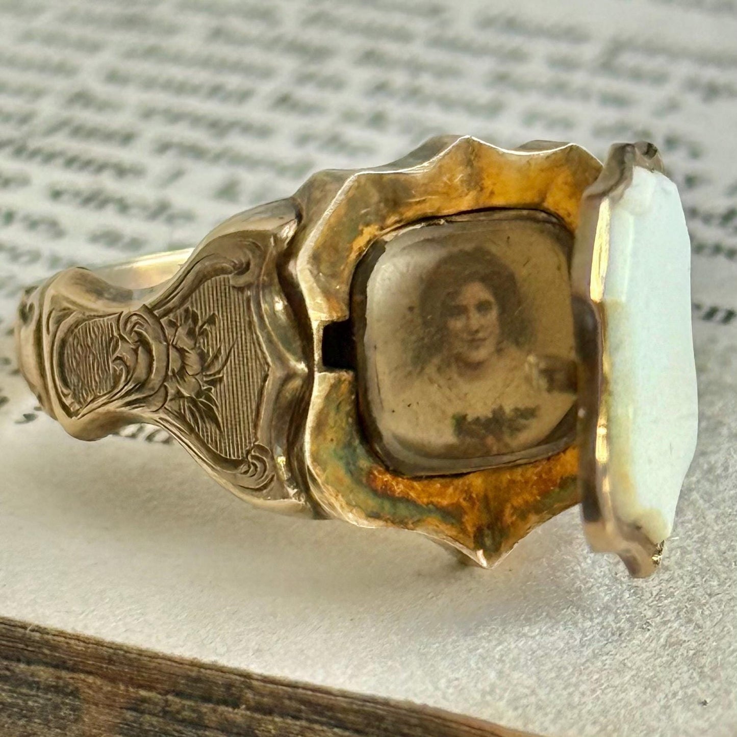 Sweetheart Antique Locket Signet Ring; Circa 1911