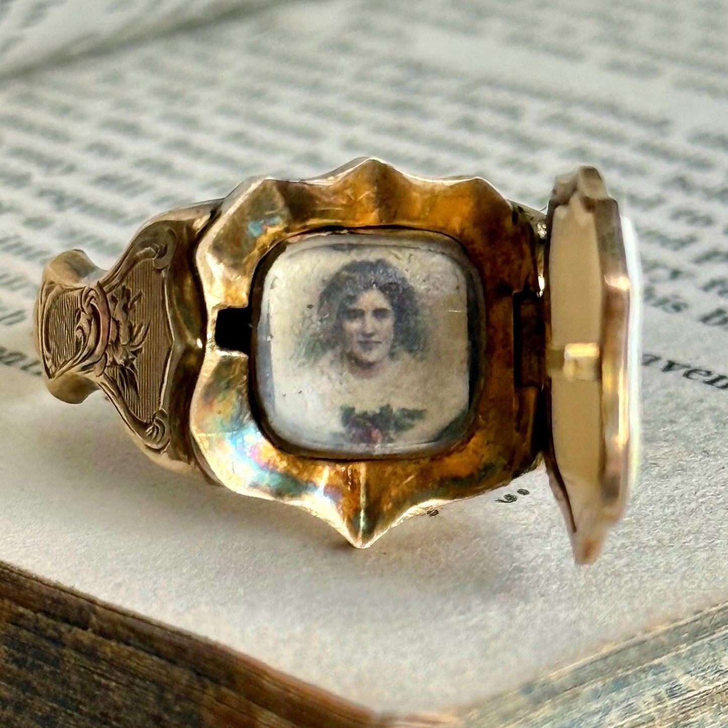 Sweetheart Antique Locket Signet Ring; Circa 1911
