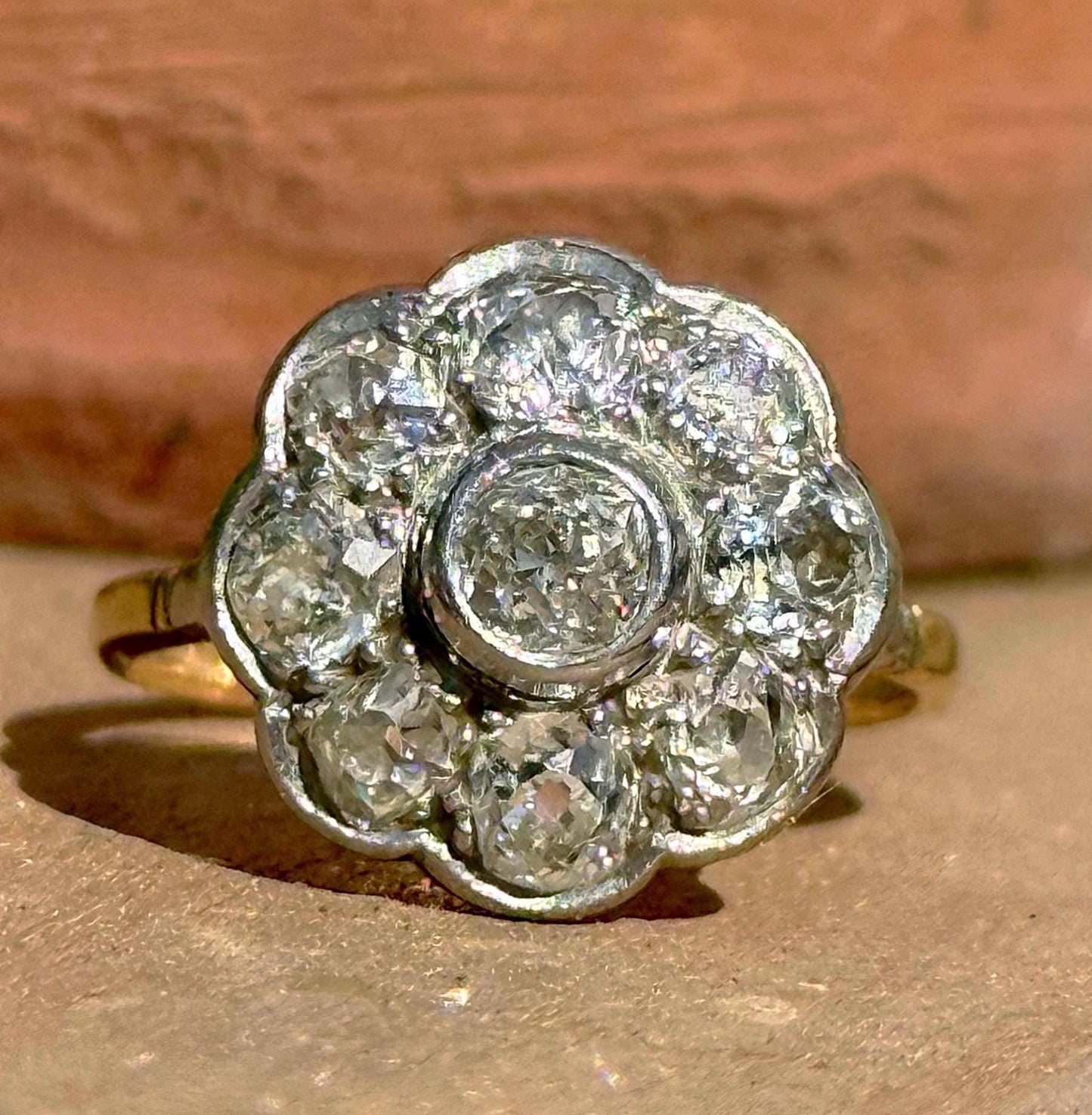 Large Antique Diamond Cluster Ring in 18 Carat Gold, Circa 1900