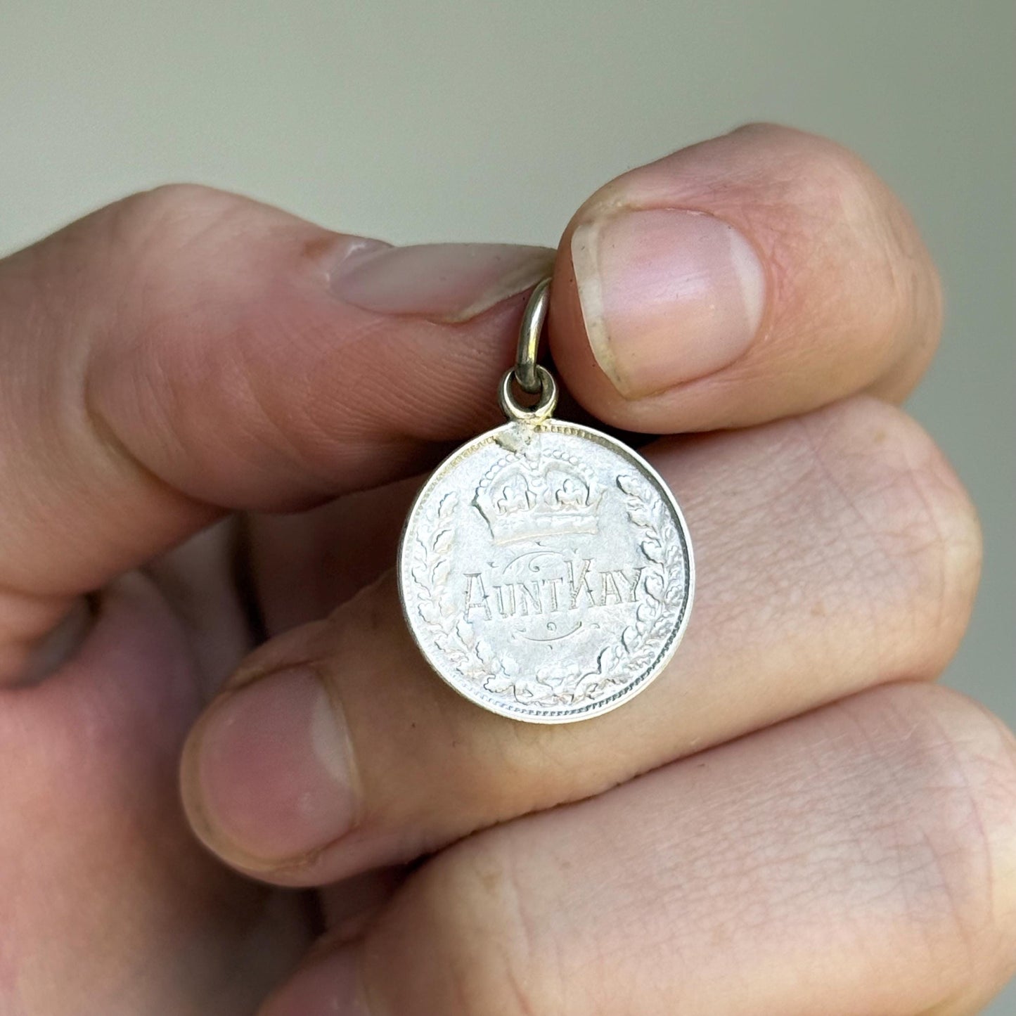 Victorian Love Token 'Aunt Kay' Coin Pendant; Circa 1880