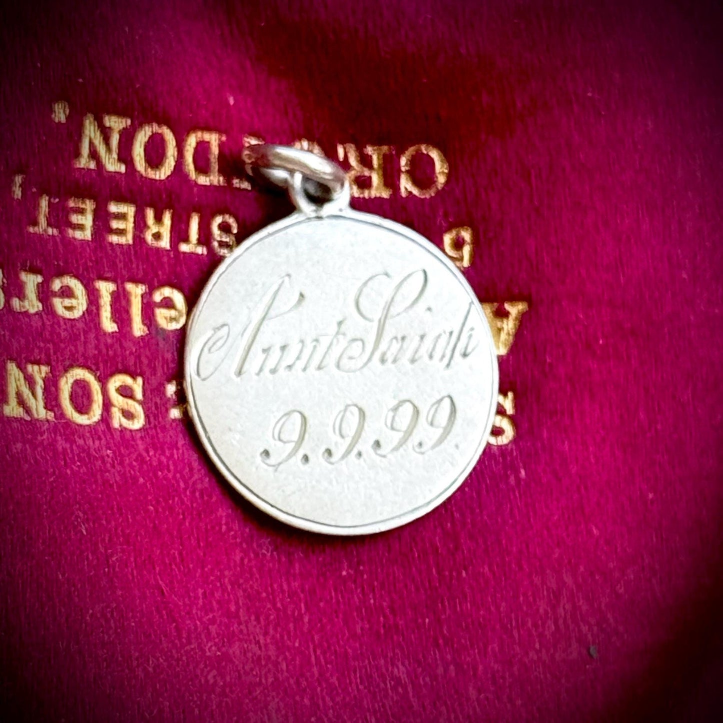 Victorian Love Token 'Aunt Sarah' Coin Pendant; Circa 1899