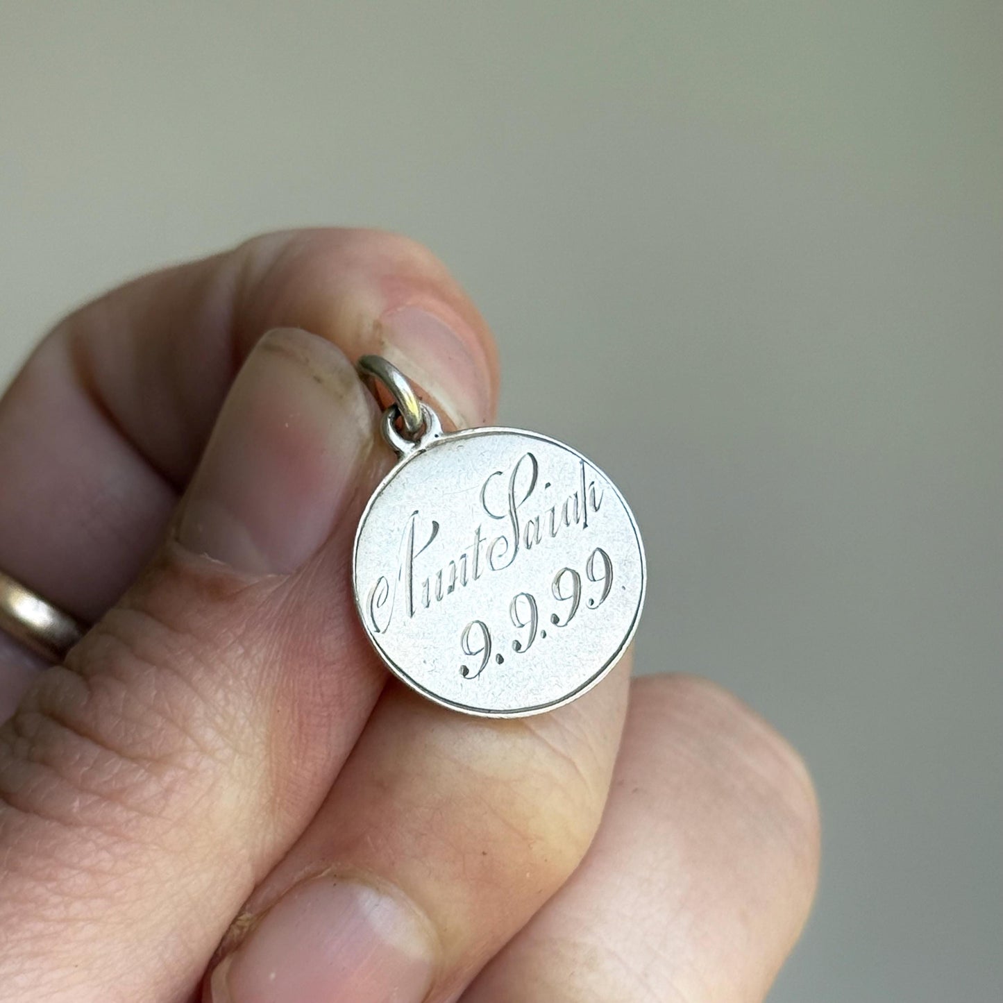 Victorian Love Token 'Aunt Sarah' Coin Pendant; Circa 1899