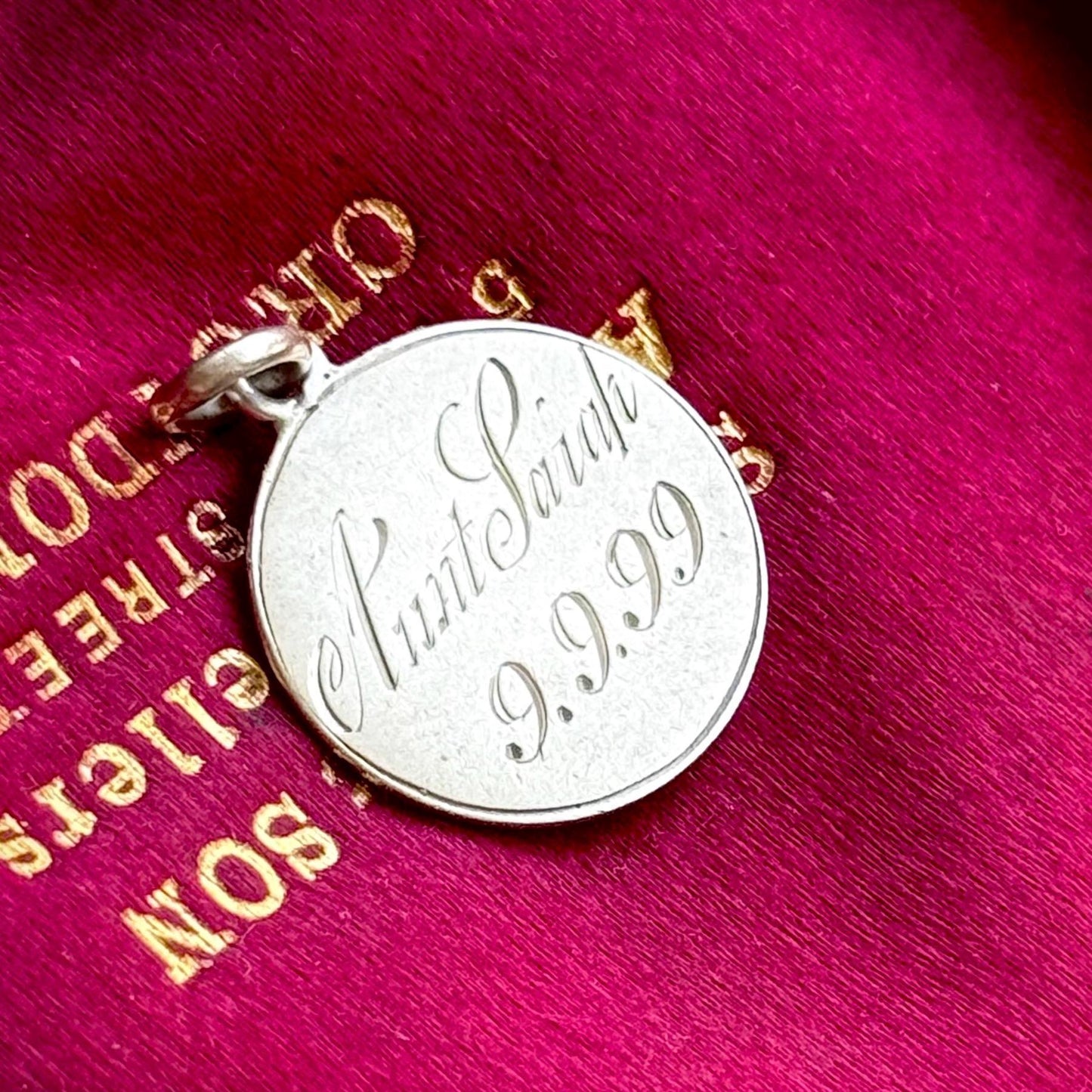 Victorian Love Token 'Aunt Sarah' Coin Pendant; Circa 1899