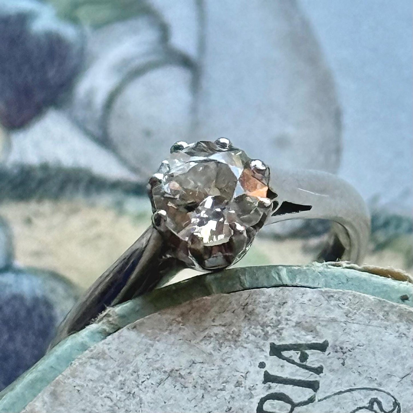Antique Old Cut Diamond Ring in Platinum & Gold; Circa 1900