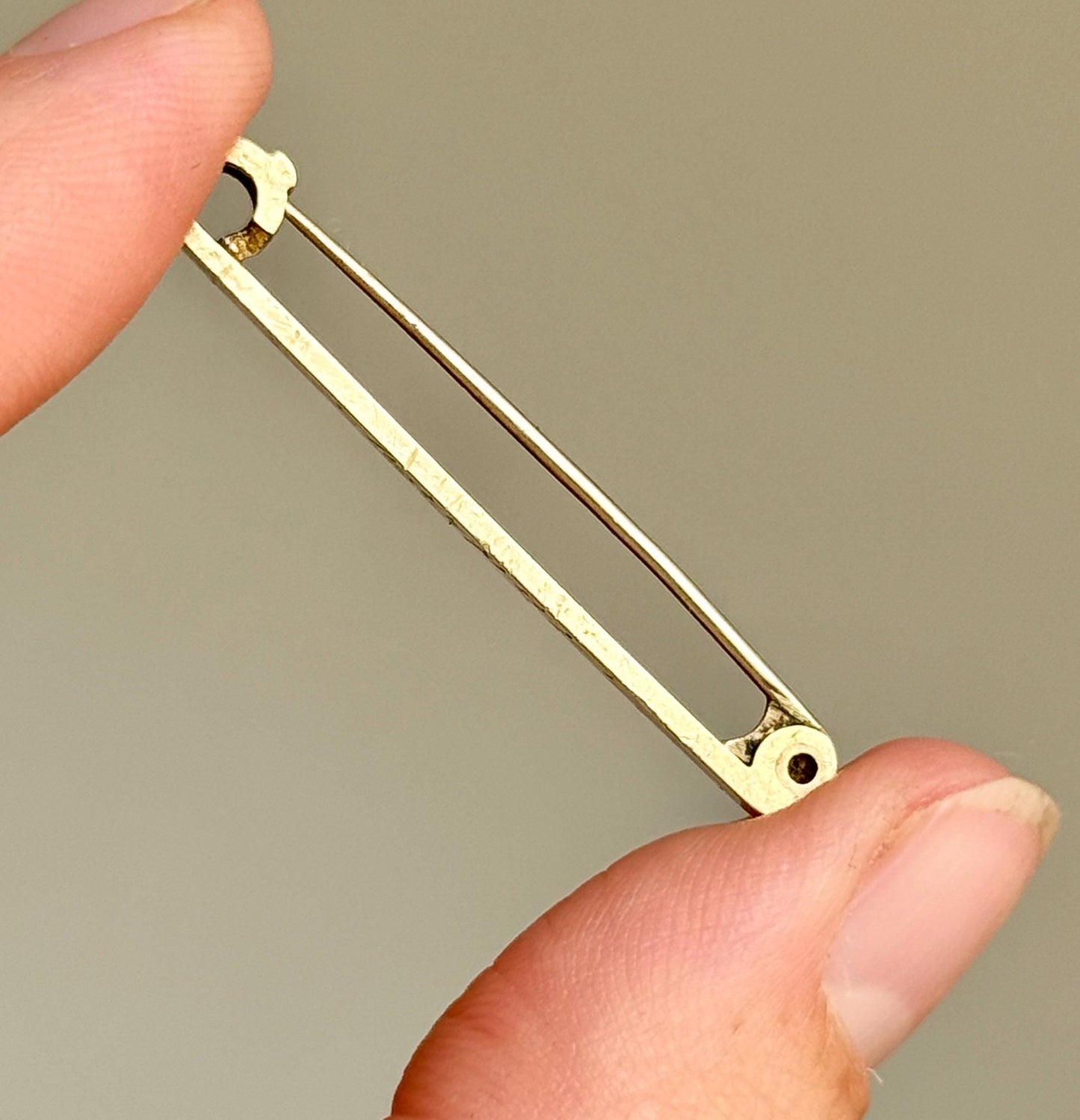 Antique 'Audrey' Bar Brooch in 15 Carat Gold; Circa 1890s