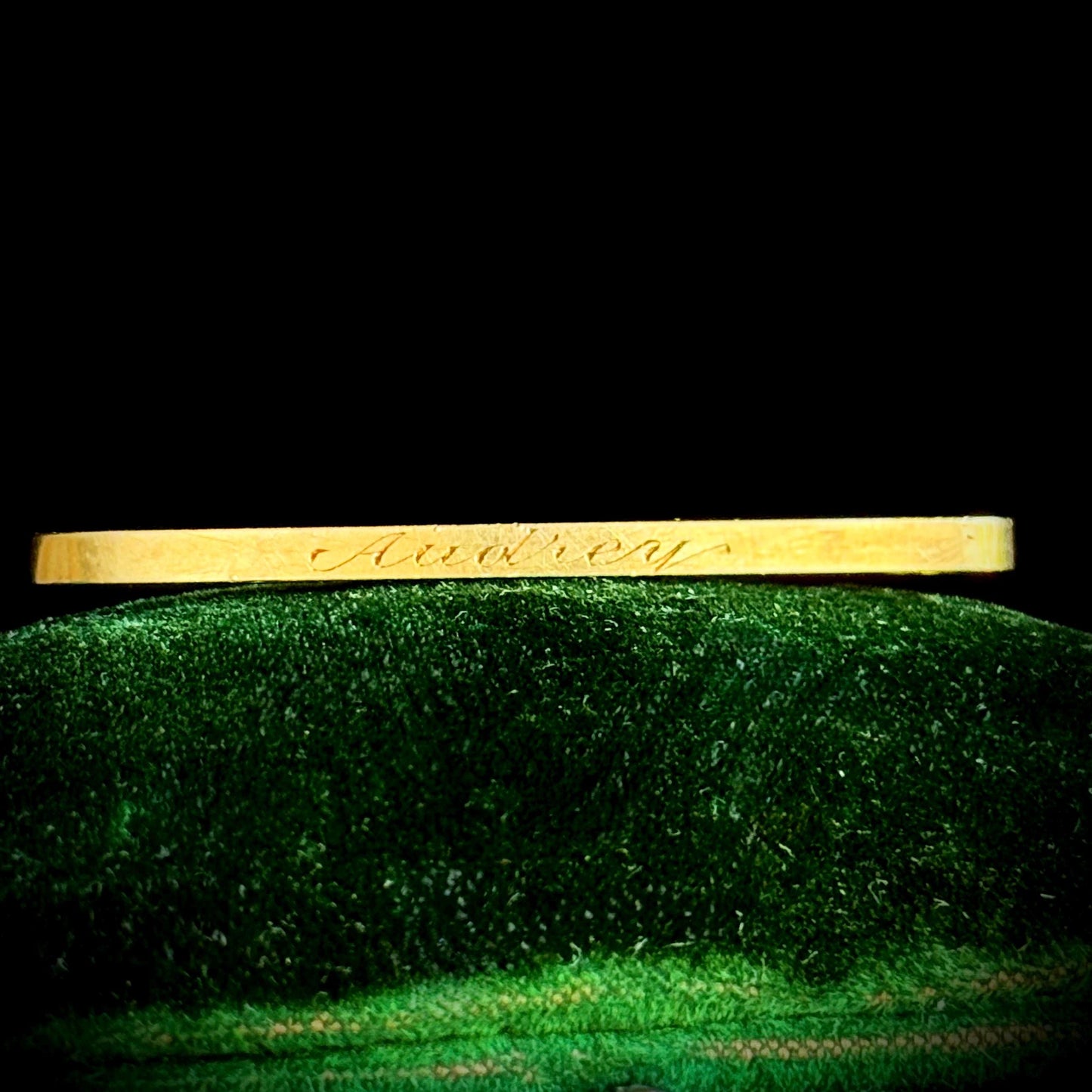 Antique 'Audrey' Bar Brooch in 15 Carat Gold; Circa 1890s
