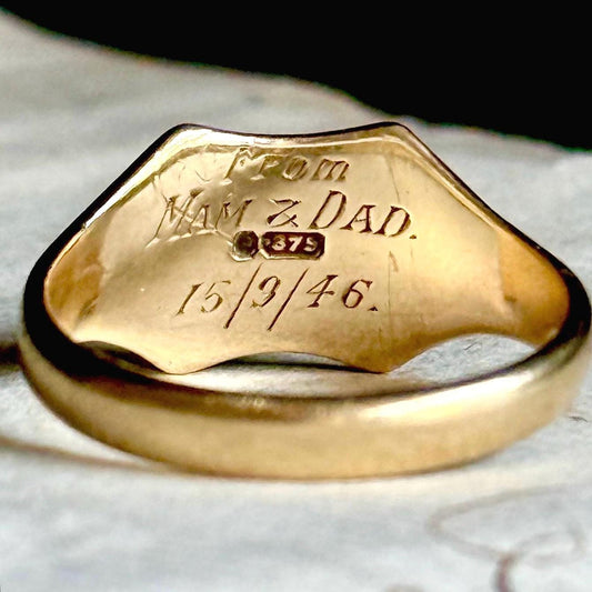 Vintage Sentimental Signet Ring in 9 Carat Gold; Circa 1941