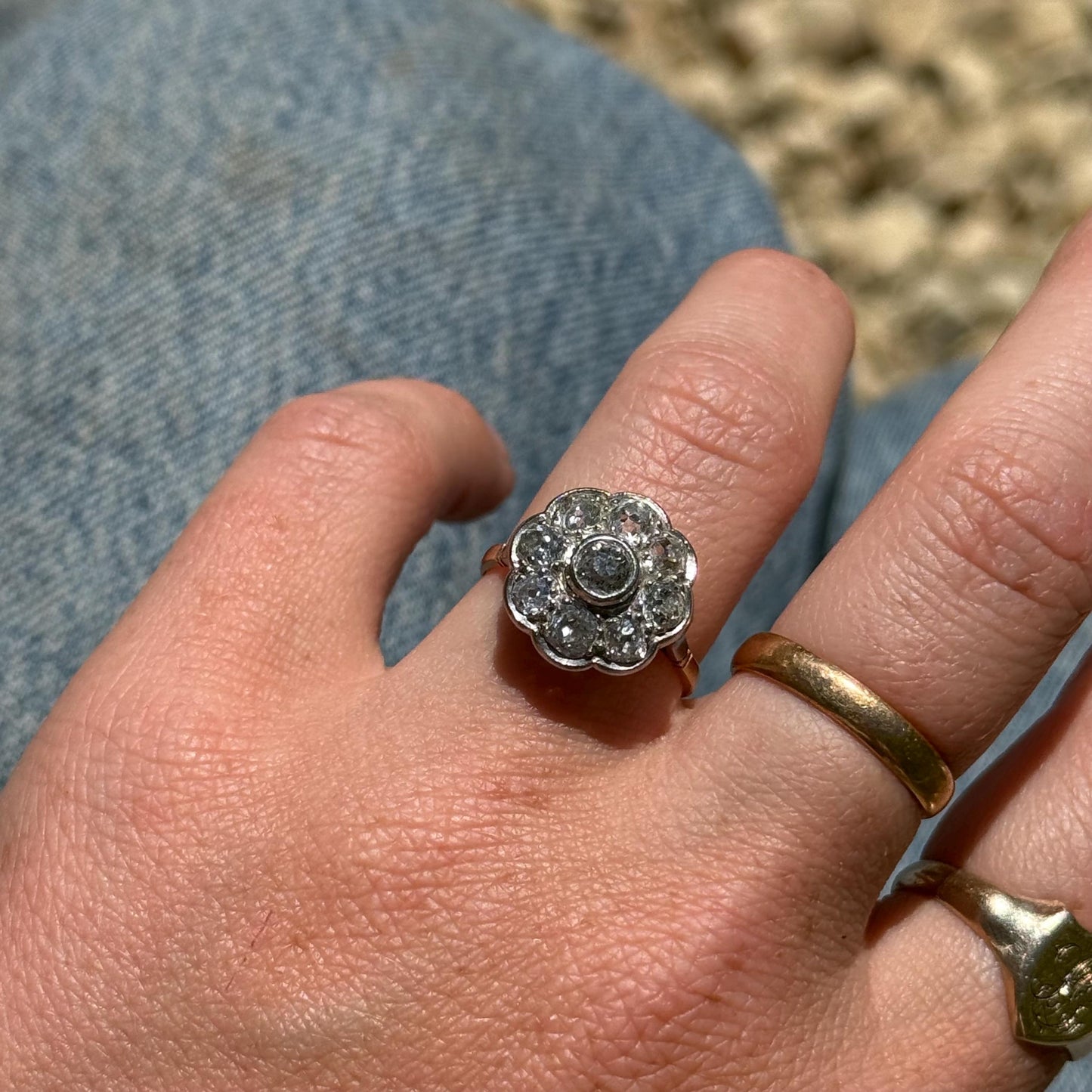 Large Antique Diamond Cluster Ring in 18 Carat Gold, Circa 1900