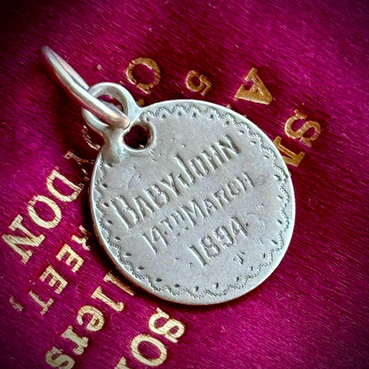 Victorian Love Token 'Baby John' Coin Pendant; Circa 1894