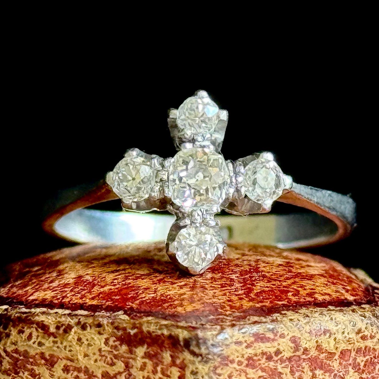 Antique Quadrefoil Old Cut Diamond Ring in Platinum; Circa 1900