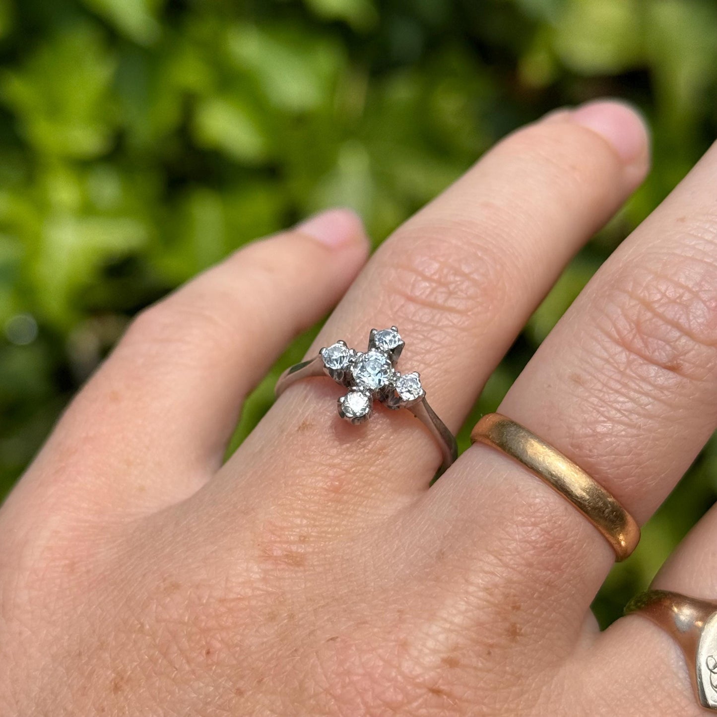 Antique Quadrefoil Old Cut Diamond Ring in Platinum; Circa 1900