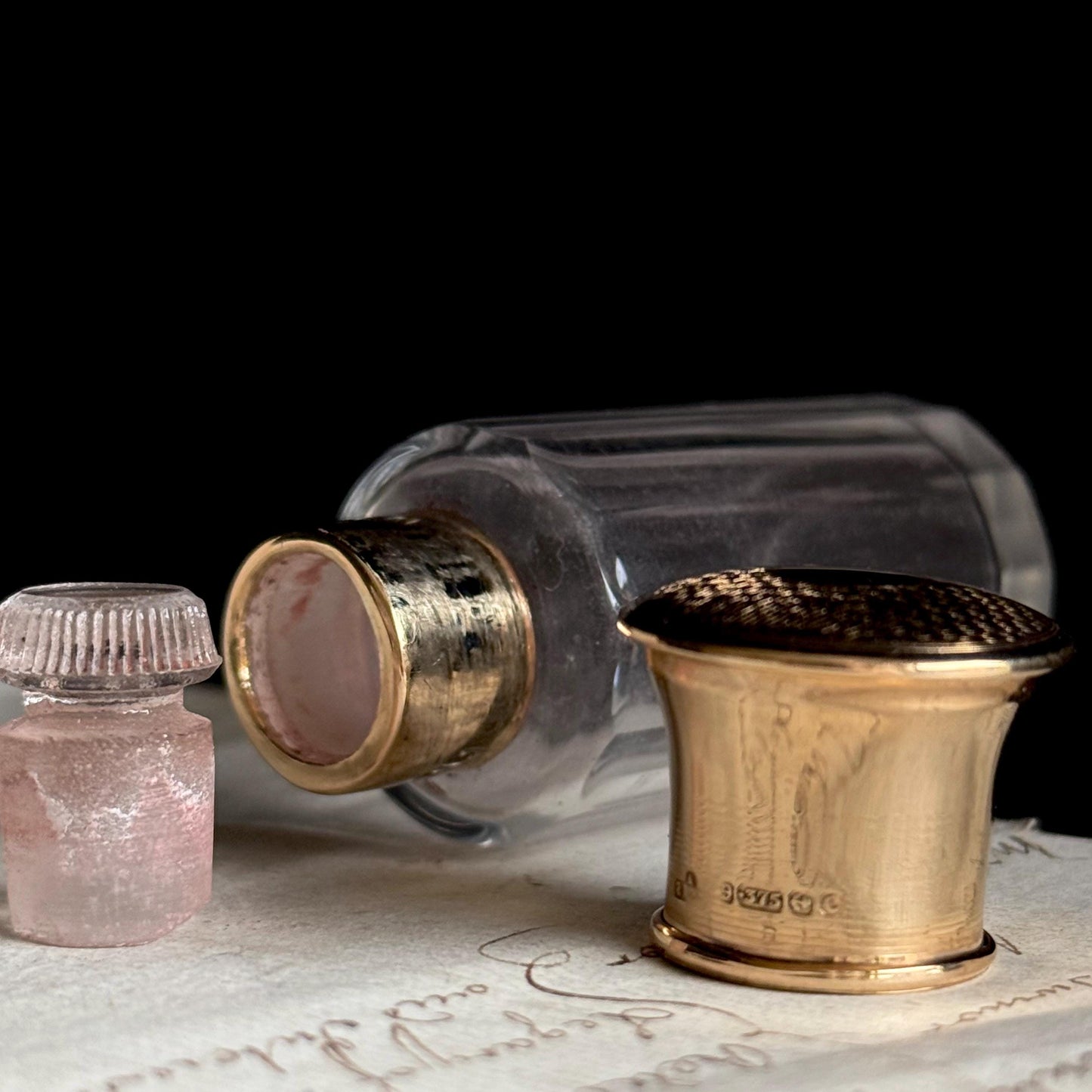 Antique Abrahams Brothers Gold & Glass Scent Bottle; Circa 1902