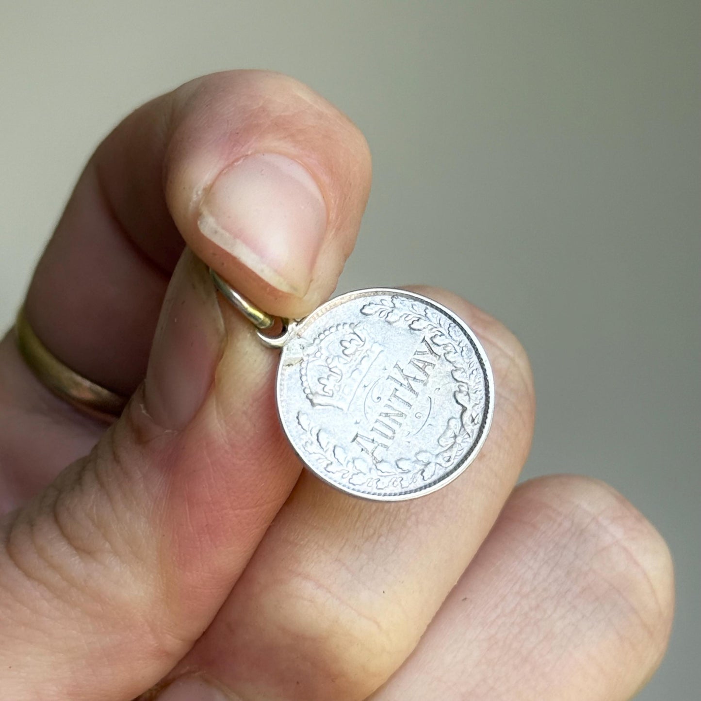 Victorian Love Token 'Aunt Kay' Coin Pendant; Circa 1880