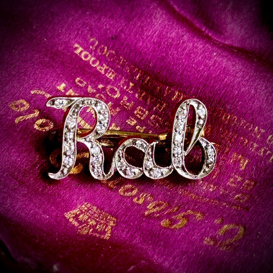 Antique 'Rab' Diamond Brooch in 18 Carat Gold; Circa 1900