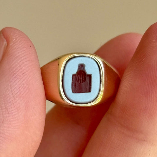 Sardonyx Intaglio Signet Ring in 9 Carat Gold; Circa 1970