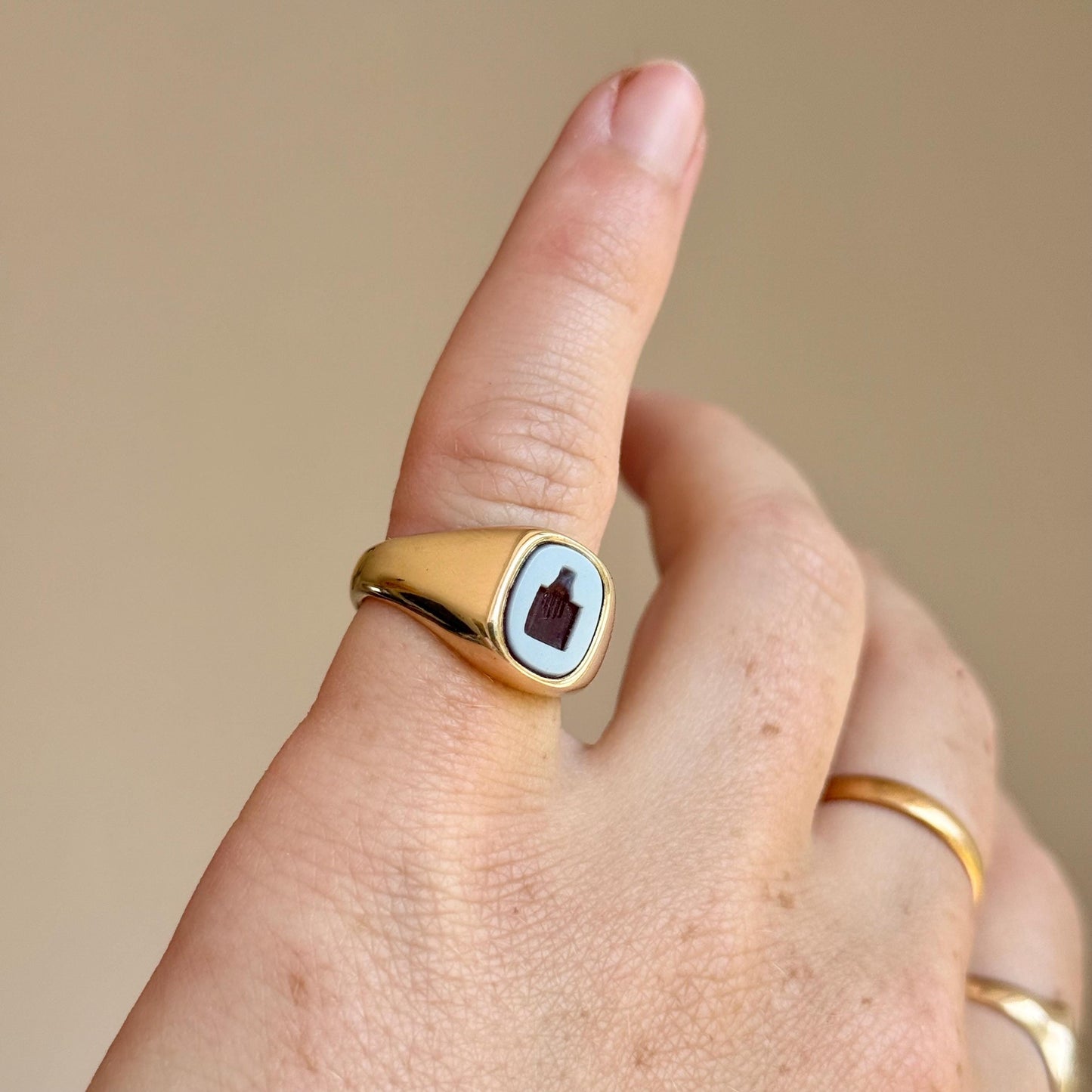 Sardonyx Intaglio Signet Ring in 9 Carat Gold; Circa 1970