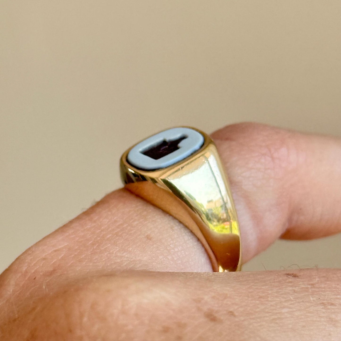 Sardonyx Intaglio Signet Ring in 9 Carat Gold; Circa 1970