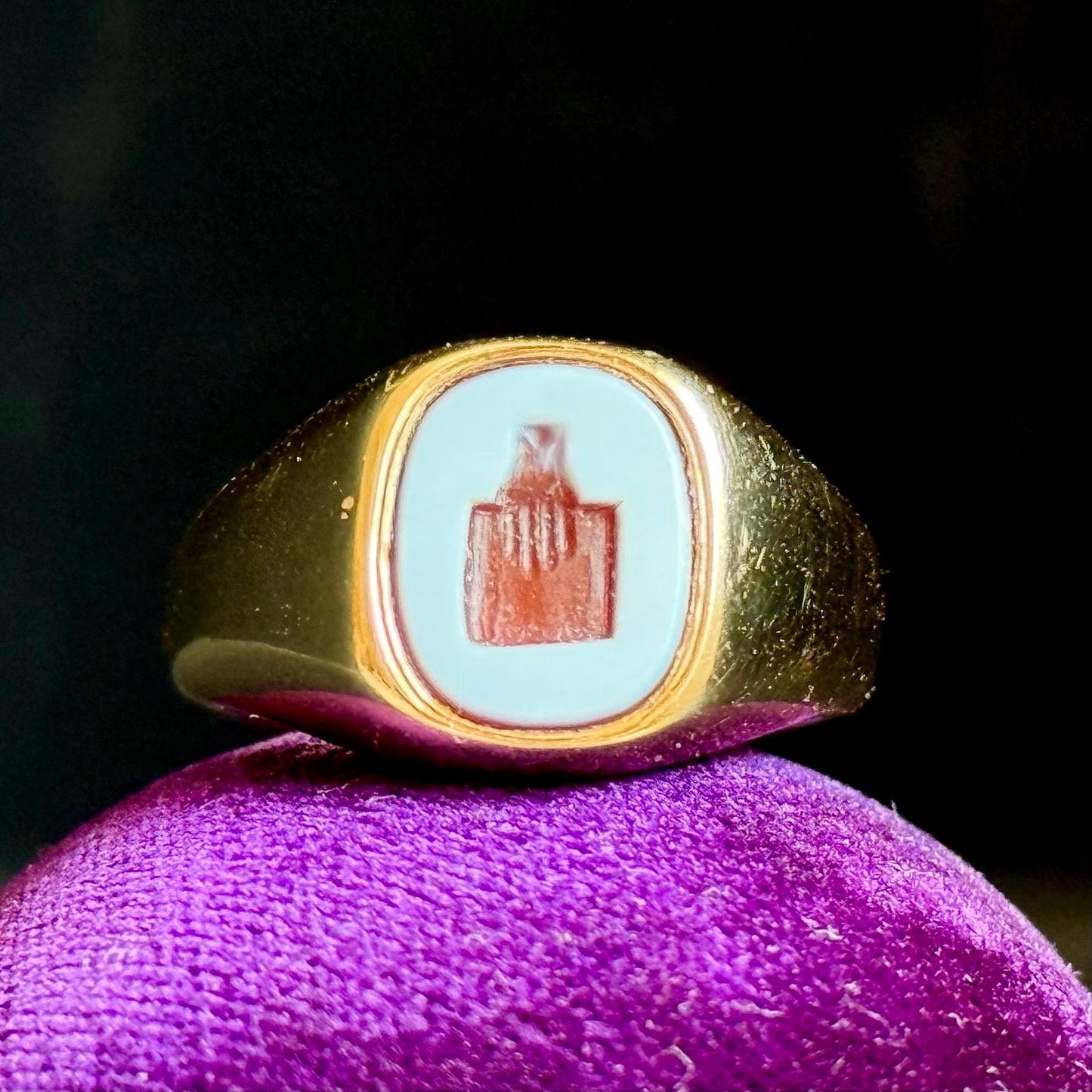 Sardonyx Intaglio Signet Ring in 9 Carat Gold; Circa 1970