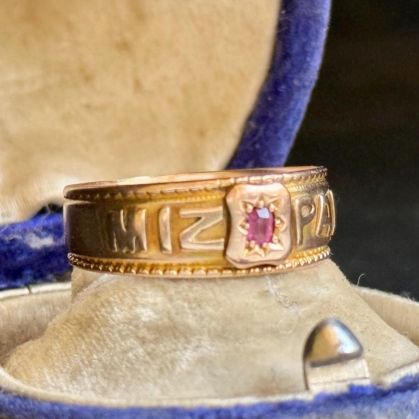 Victorian Ruby Mizpah Ring Created In 9 Carat Gold; Circa 1887