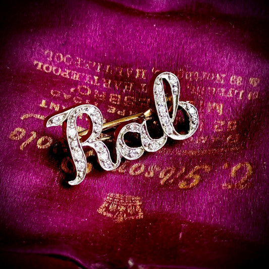 Antique 'Rab' Diamond Brooch in 18 Carat Gold; Circa 1900
