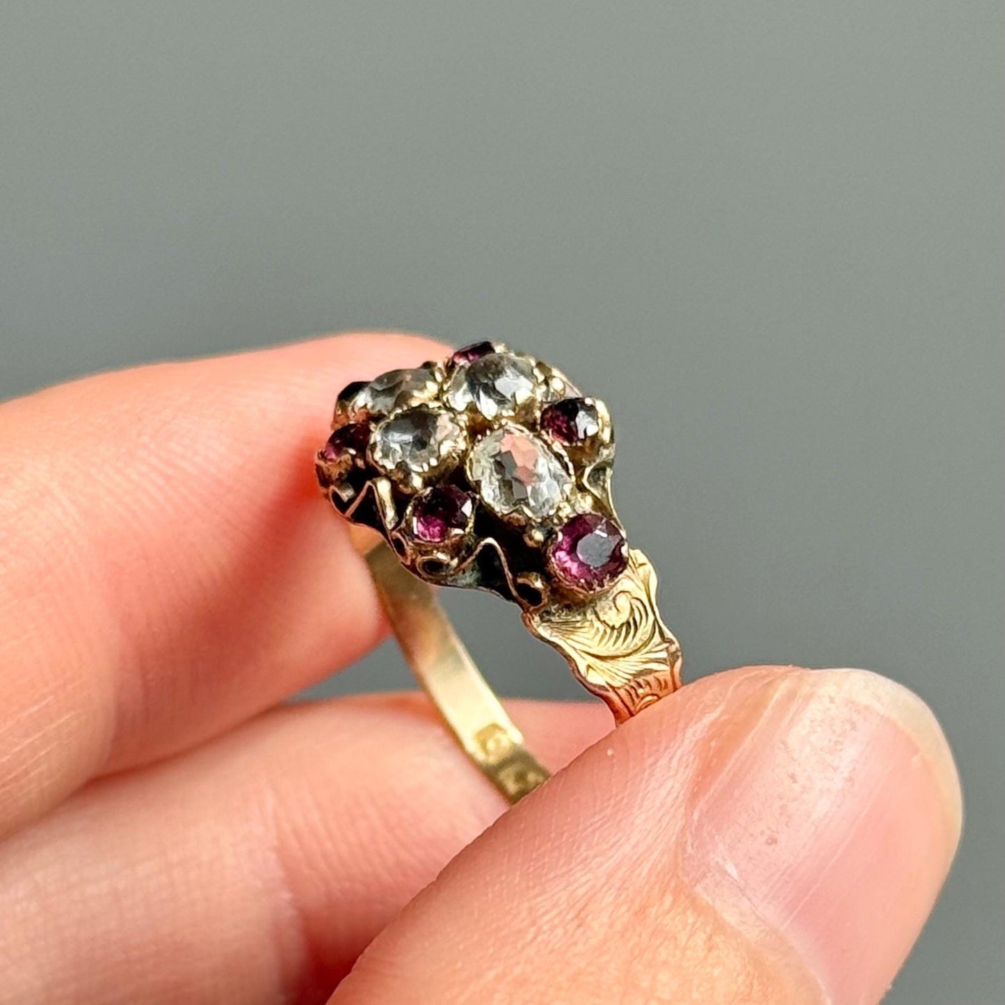 Victorian Bejewelled Paste Ring in 9 Carat Gold; Circa 1876