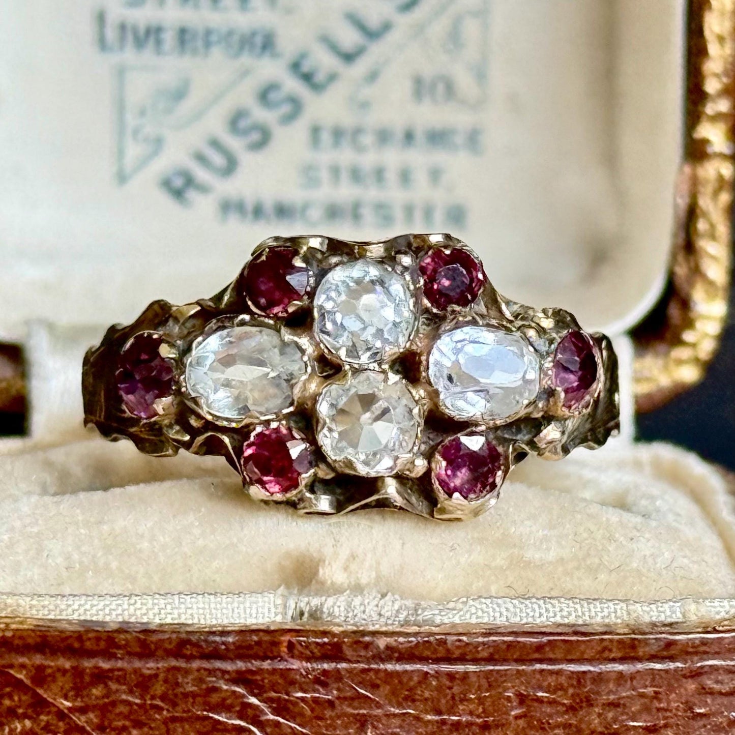 Victorian Bejewelled Paste Ring in 9 Carat Gold; Circa 1876