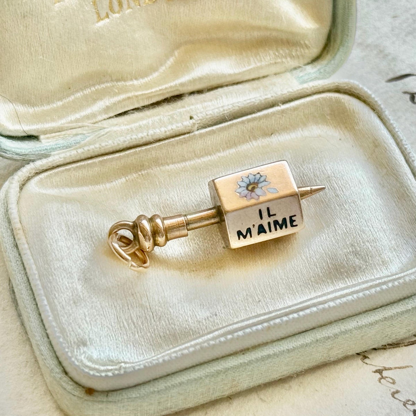 Victorian French 'Il Maime' Spinning Top Enamel Pendant; Circa 1880