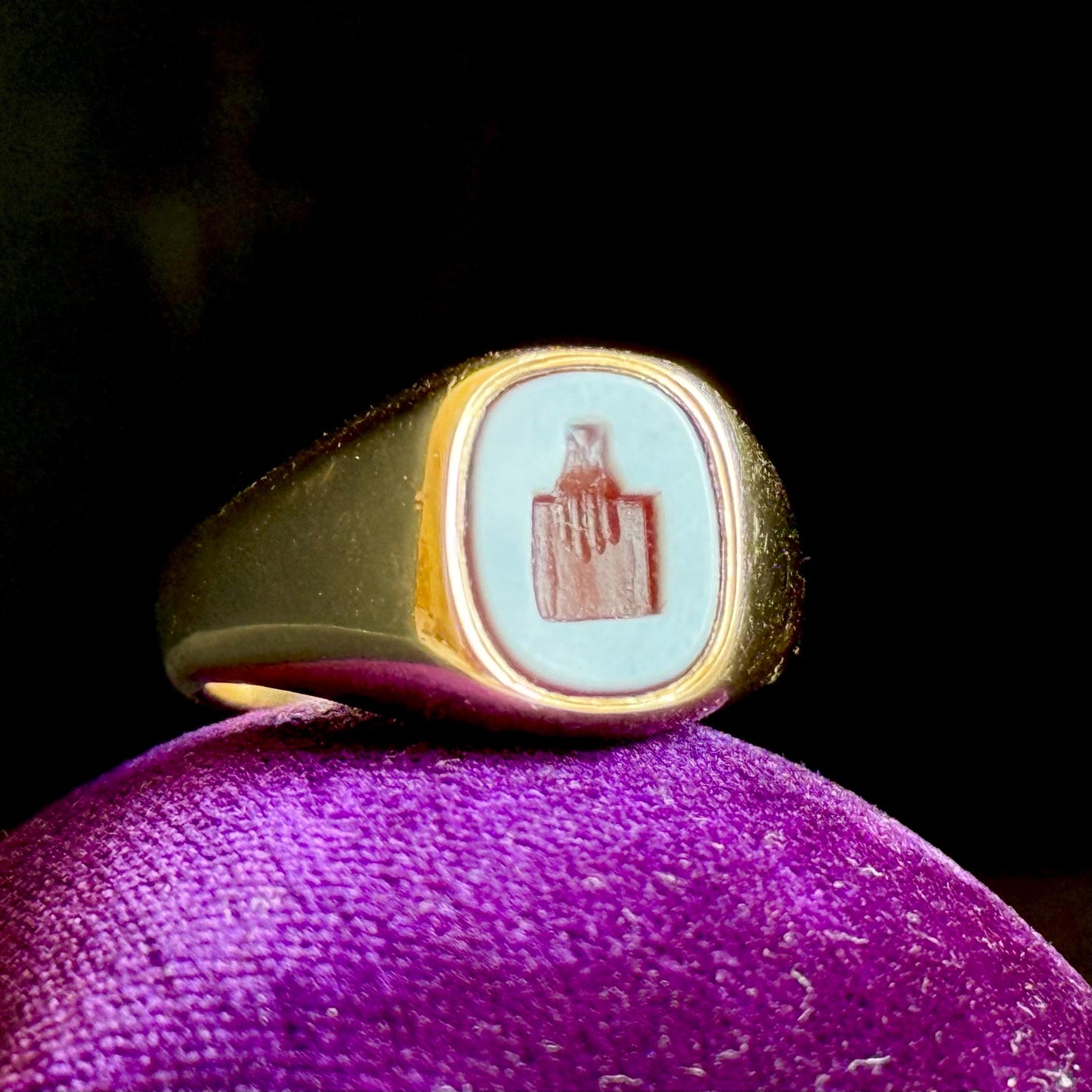 Sardonyx Intaglio Signet Ring in 9 Carat Gold; Circa 1970