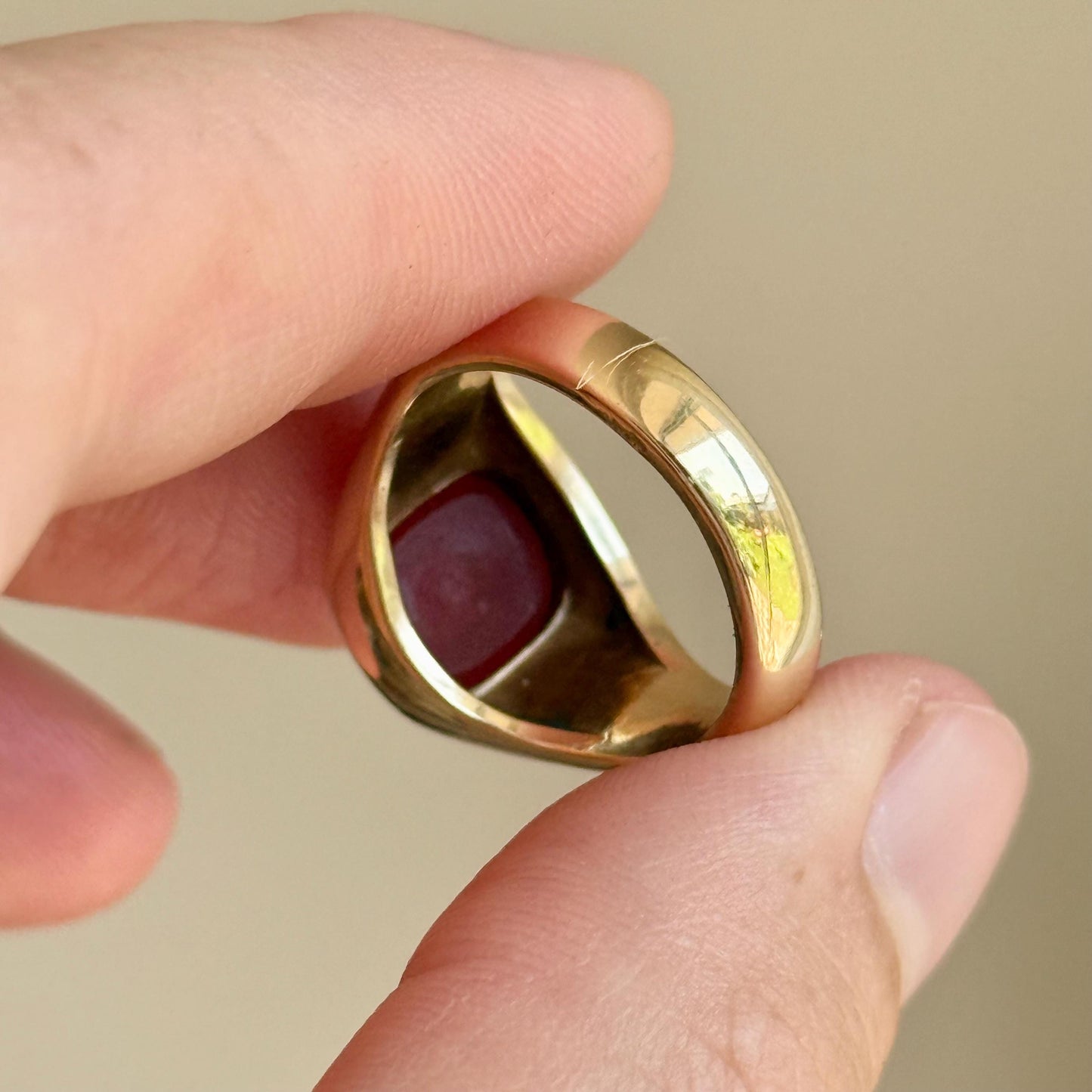Sardonyx Intaglio Signet Ring in 9 Carat Gold; Circa 1970