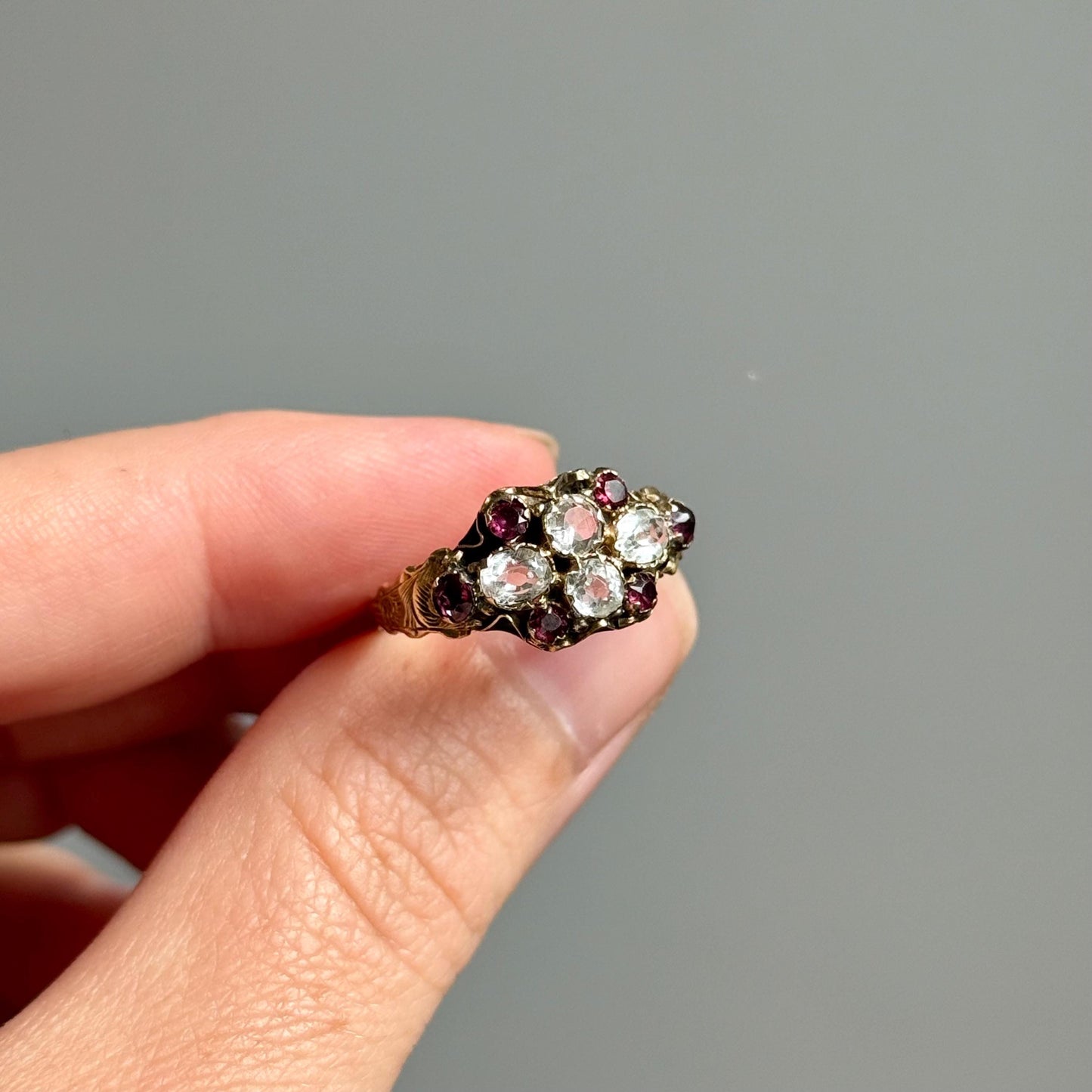 Victorian Bejewelled Paste Ring in 9 Carat Gold; Circa 1876