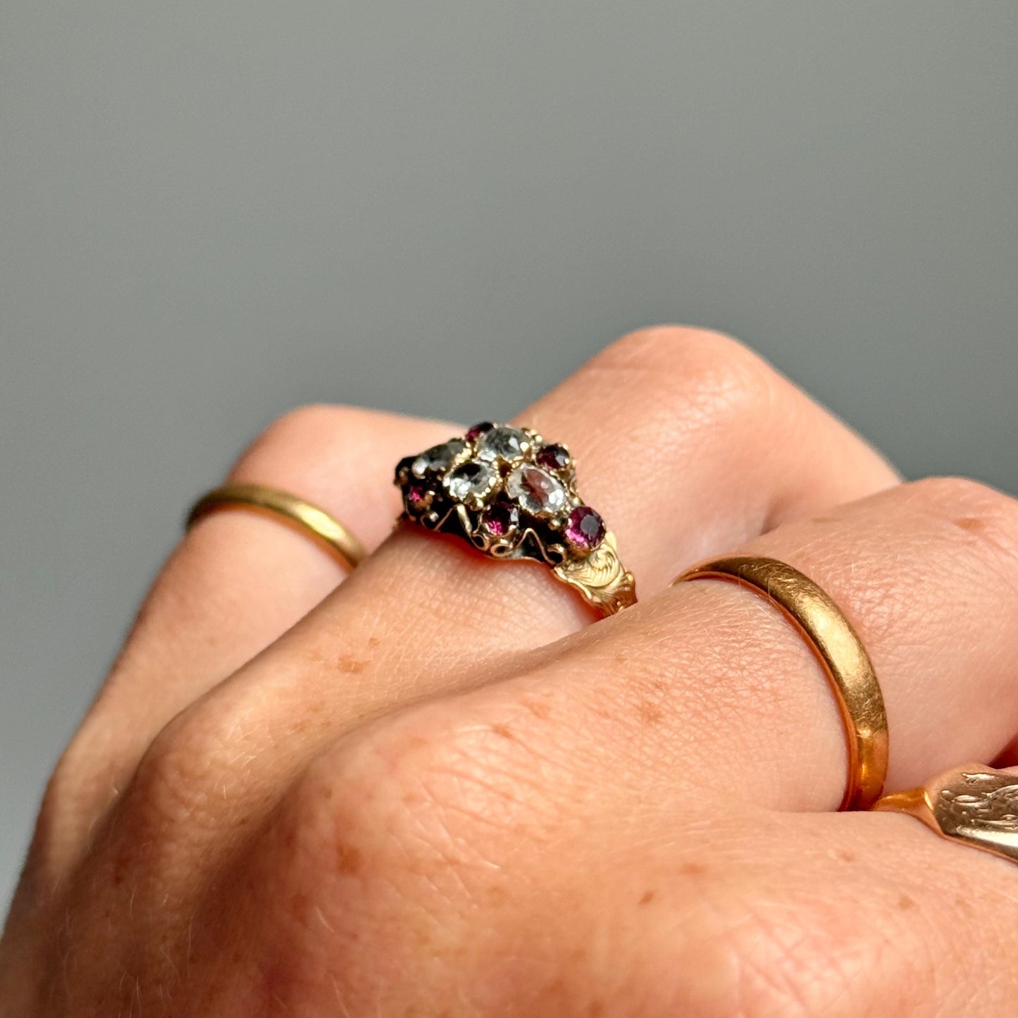 Victorian Bejewelled Paste Ring in 9 Carat Gold; Circa 1876
