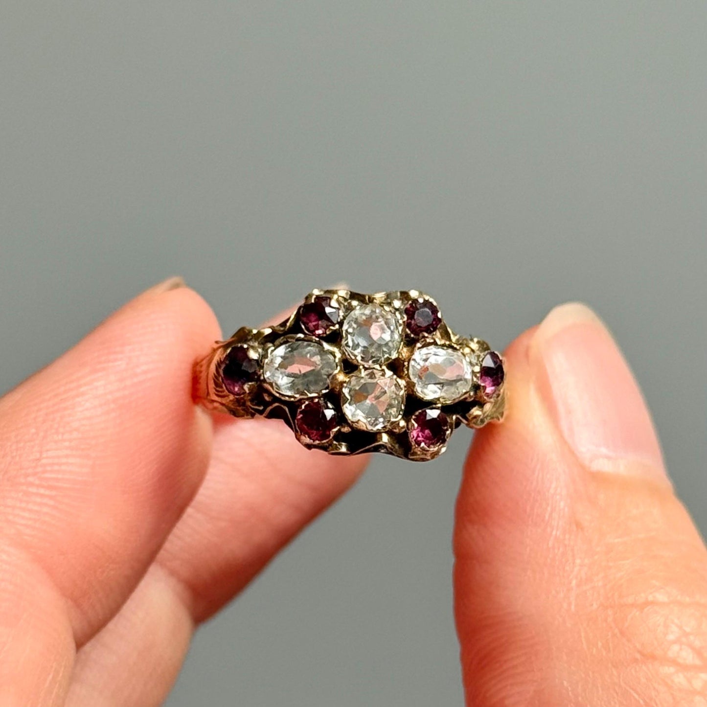 Victorian Bejewelled Paste Ring in 9 Carat Gold; Circa 1876