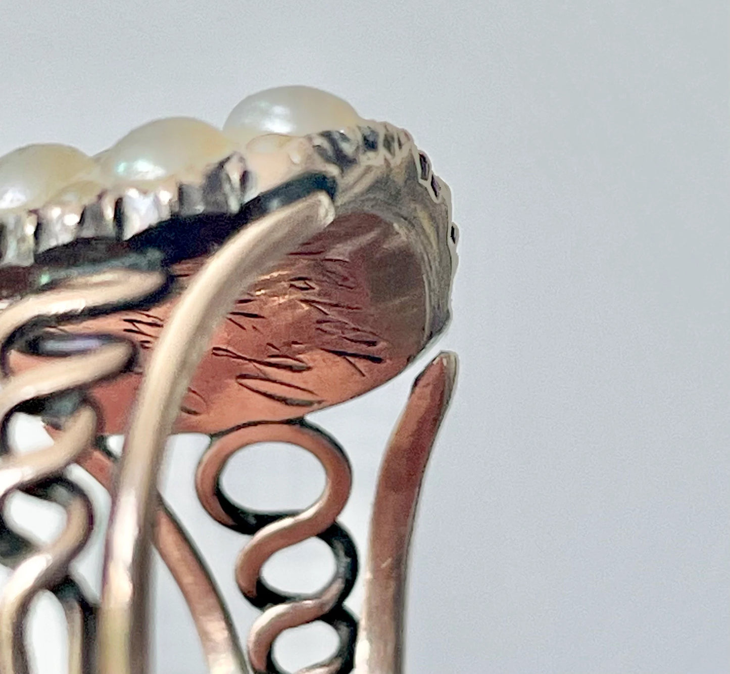 Georgian Pearl Mourning Ring in 9 Carat Gold; Circa 1812