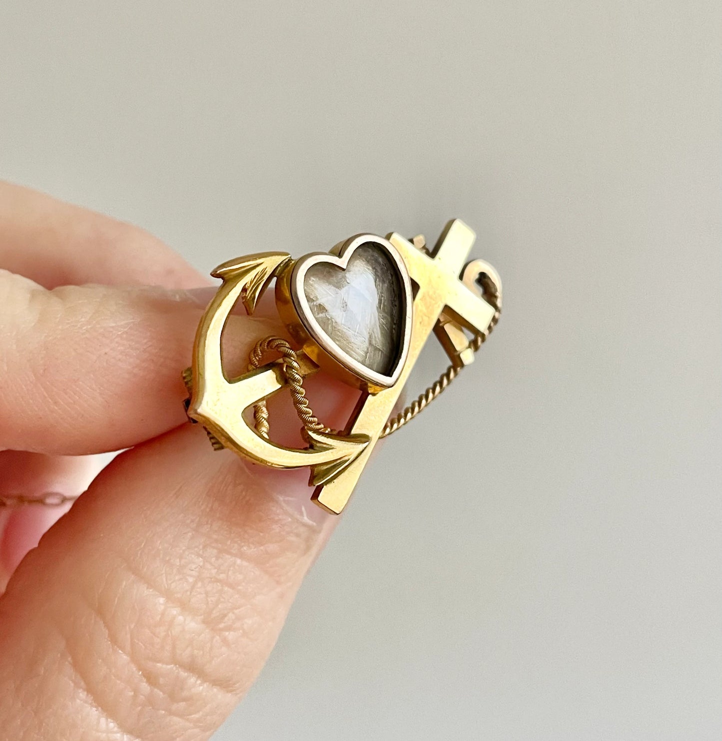 Victorian Faith, Hope & Charity Mourning Brooch in 15 Carat Gold