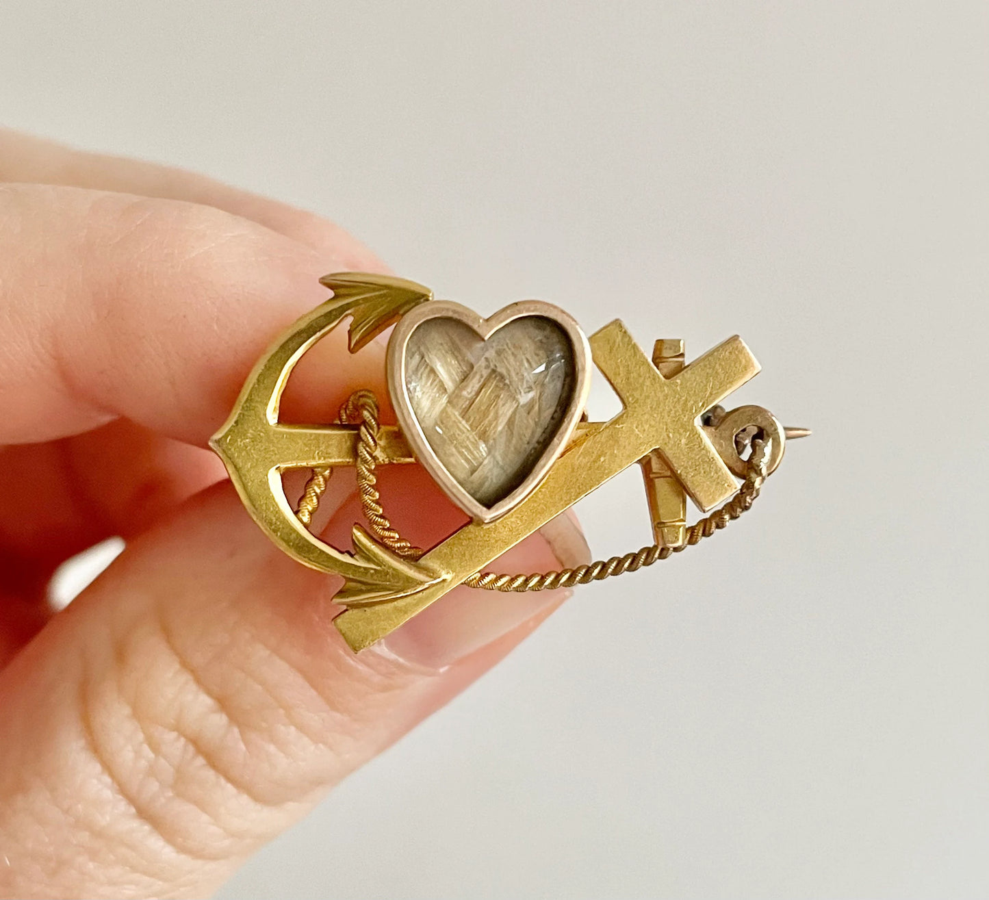 Victorian Faith, Hope & Charity Mourning Brooch in 15 Carat Gold