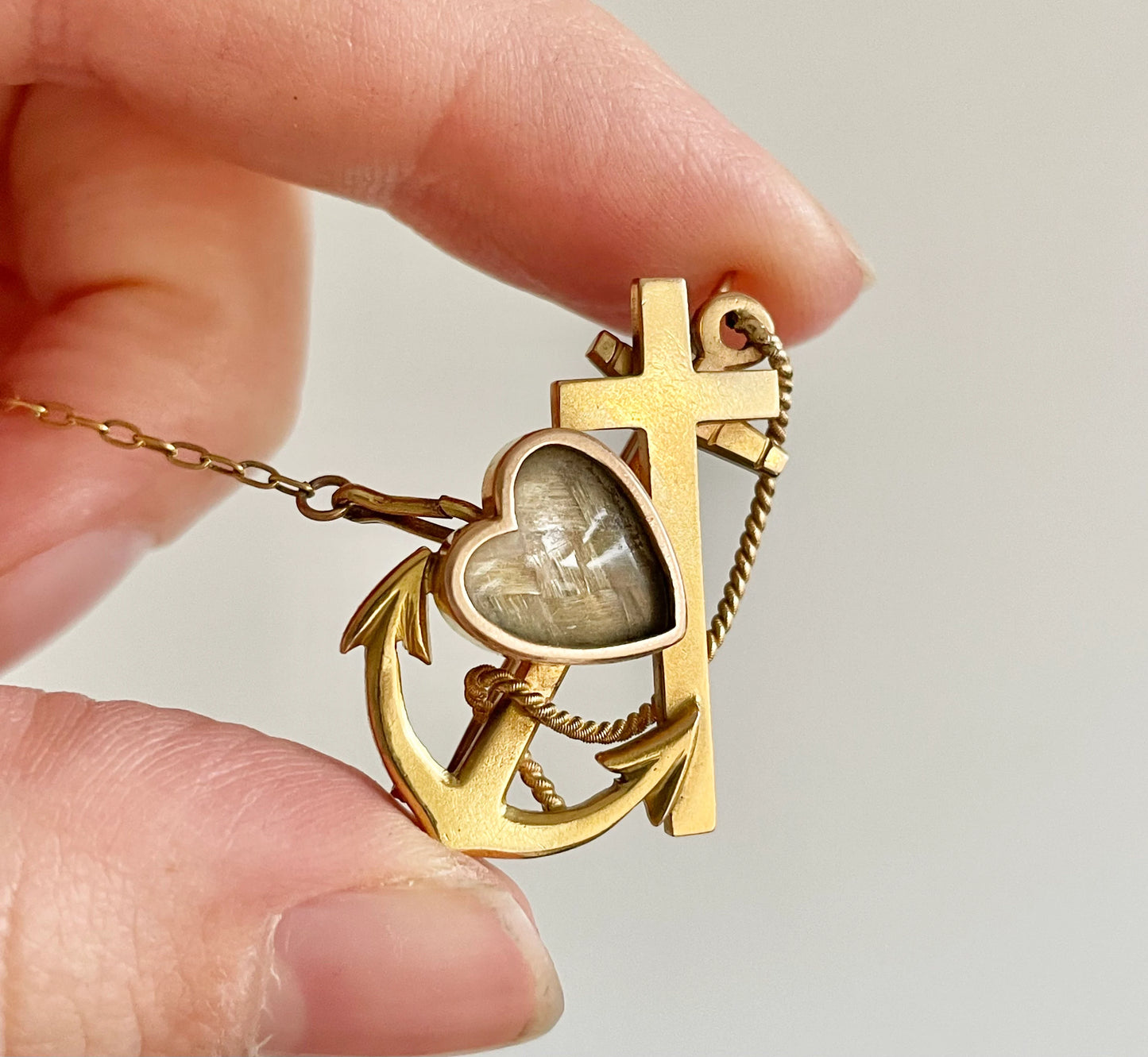 Victorian Faith, Hope & Charity Mourning Brooch in 15 Carat Gold