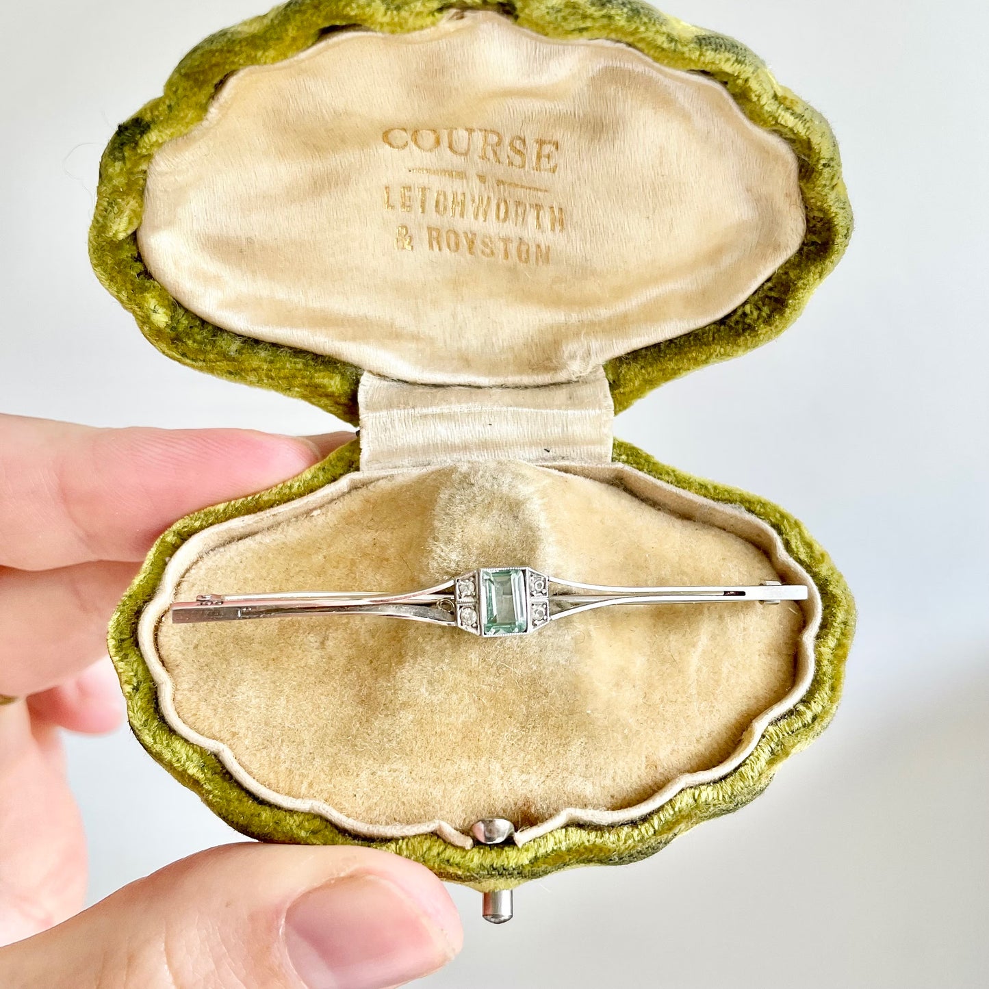 Art Deco Aquamarine & Diamond Brooch in 9 Carat Gold; Circa 1920