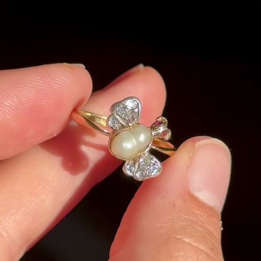 Antique Victorian Diamond Butterfly Ring; Circa 1880